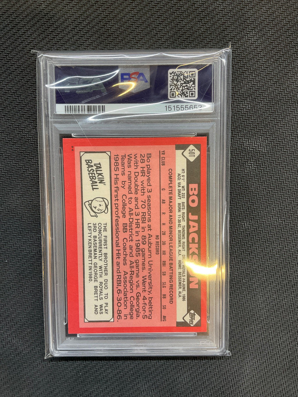 1986 Topps Traded Bo Jackson Rookie #50T PSA 9 653