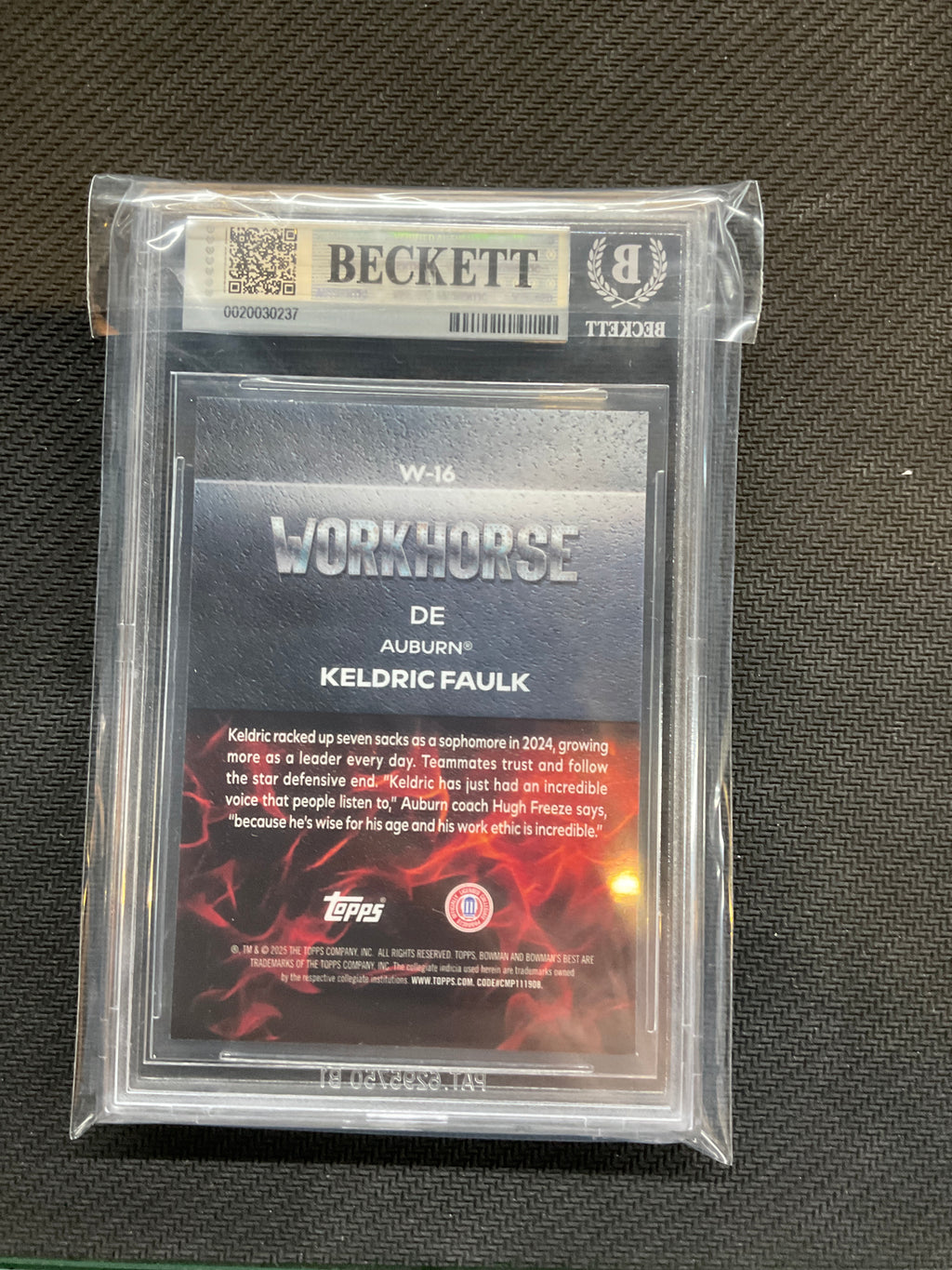 2025 Bowman Best Unversity Keldric Faulk Workhorse BGS 9 Auburn