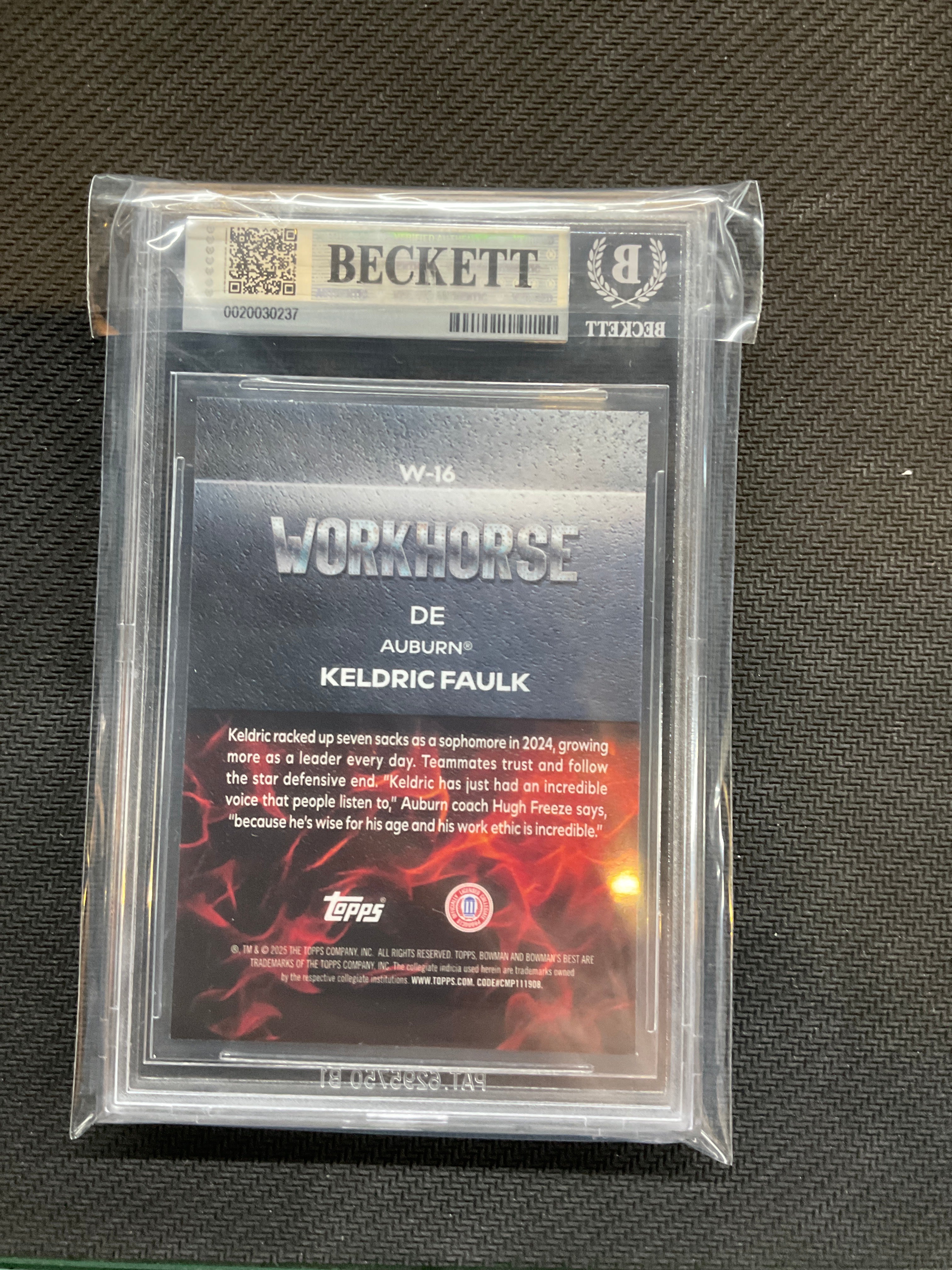 2025 Bowman Best Unversity Keldric Faulk Workhorse BGS 9 Auburn