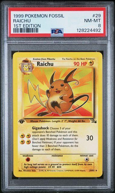 1999 Pokemon Fossil Raichu 1st Ed. 29 PSA 8
