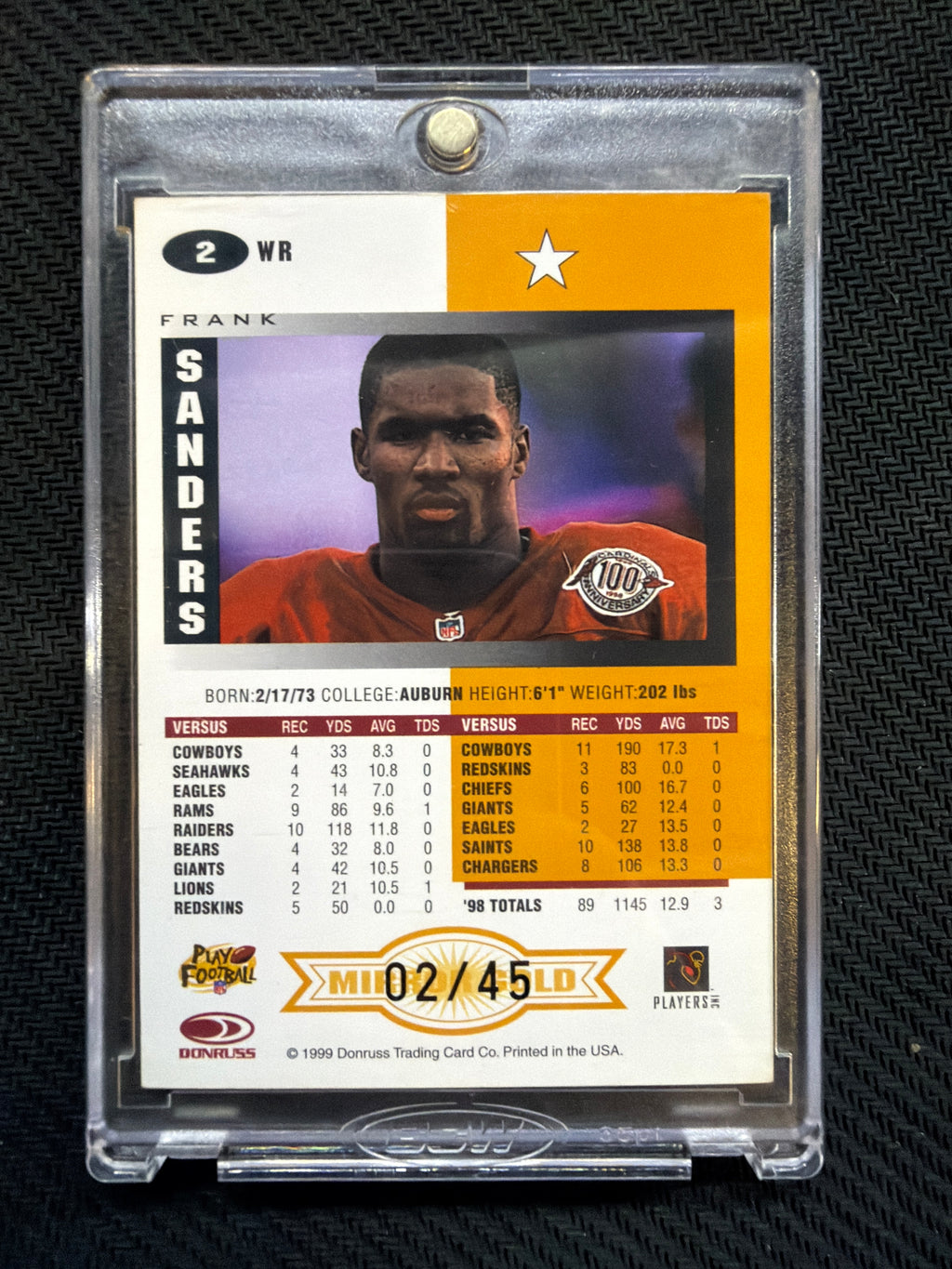 1999 Leaf Certified Frank Sanders /45 Cardinals Auburn