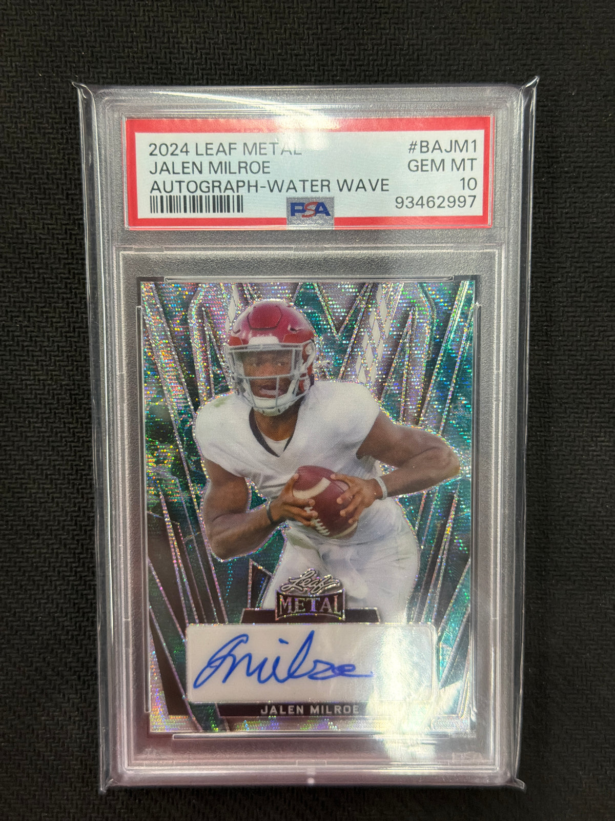 2024 Leaf Metal Jalen Milroe Rookie Auto Water Wave /2 PSA 10 Alabama