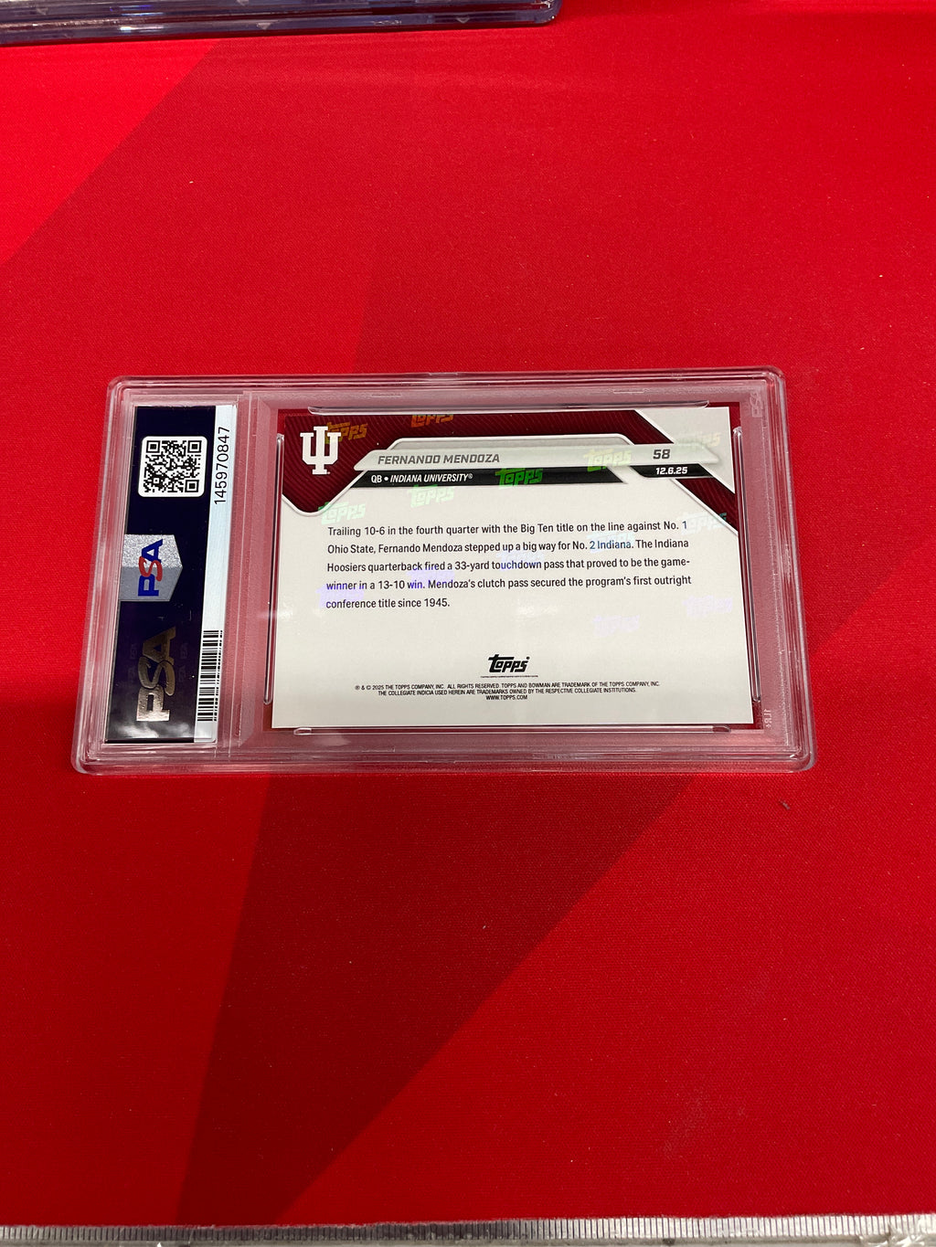 2025 Bowman U Now Fernando Mendoza Rookie #58 PSA 10 Indiana