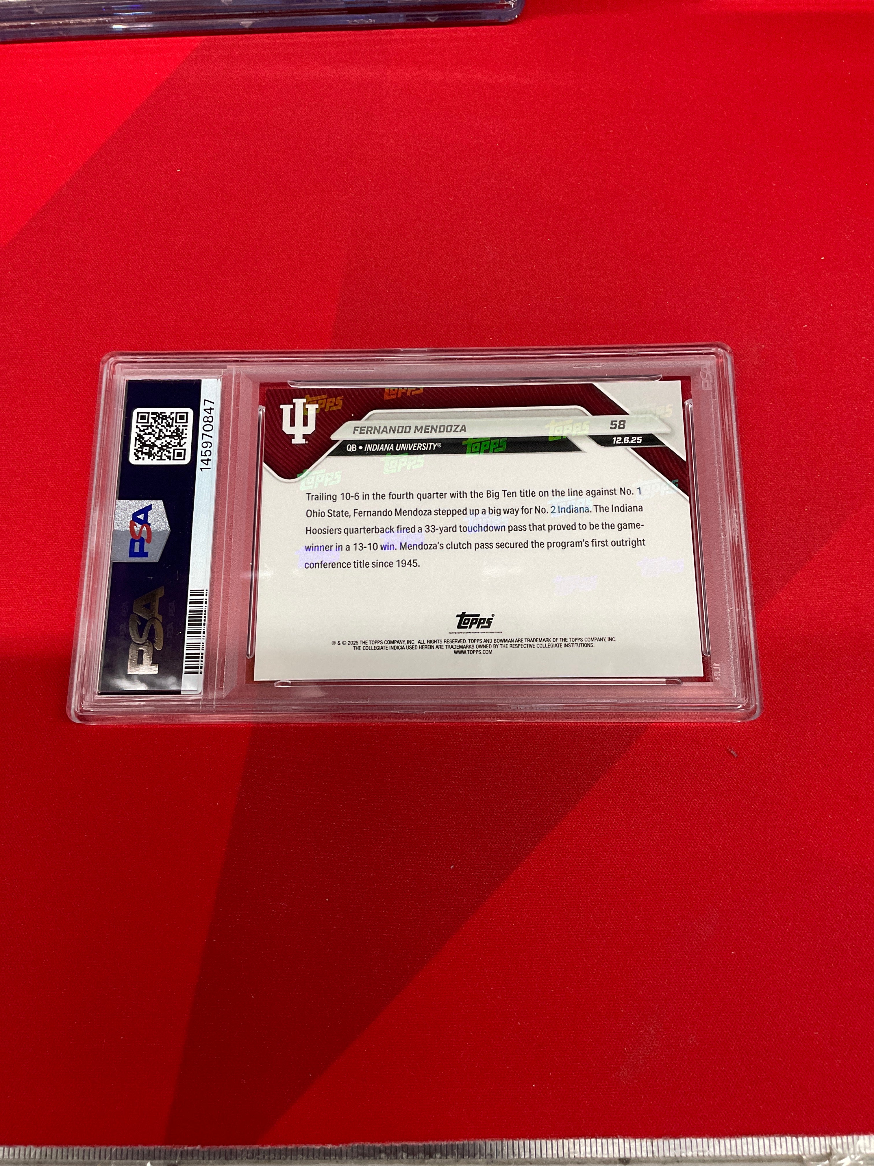 2025 Bowman U Now Fernando Mendoza Rookie #58 PSA 10 Indiana