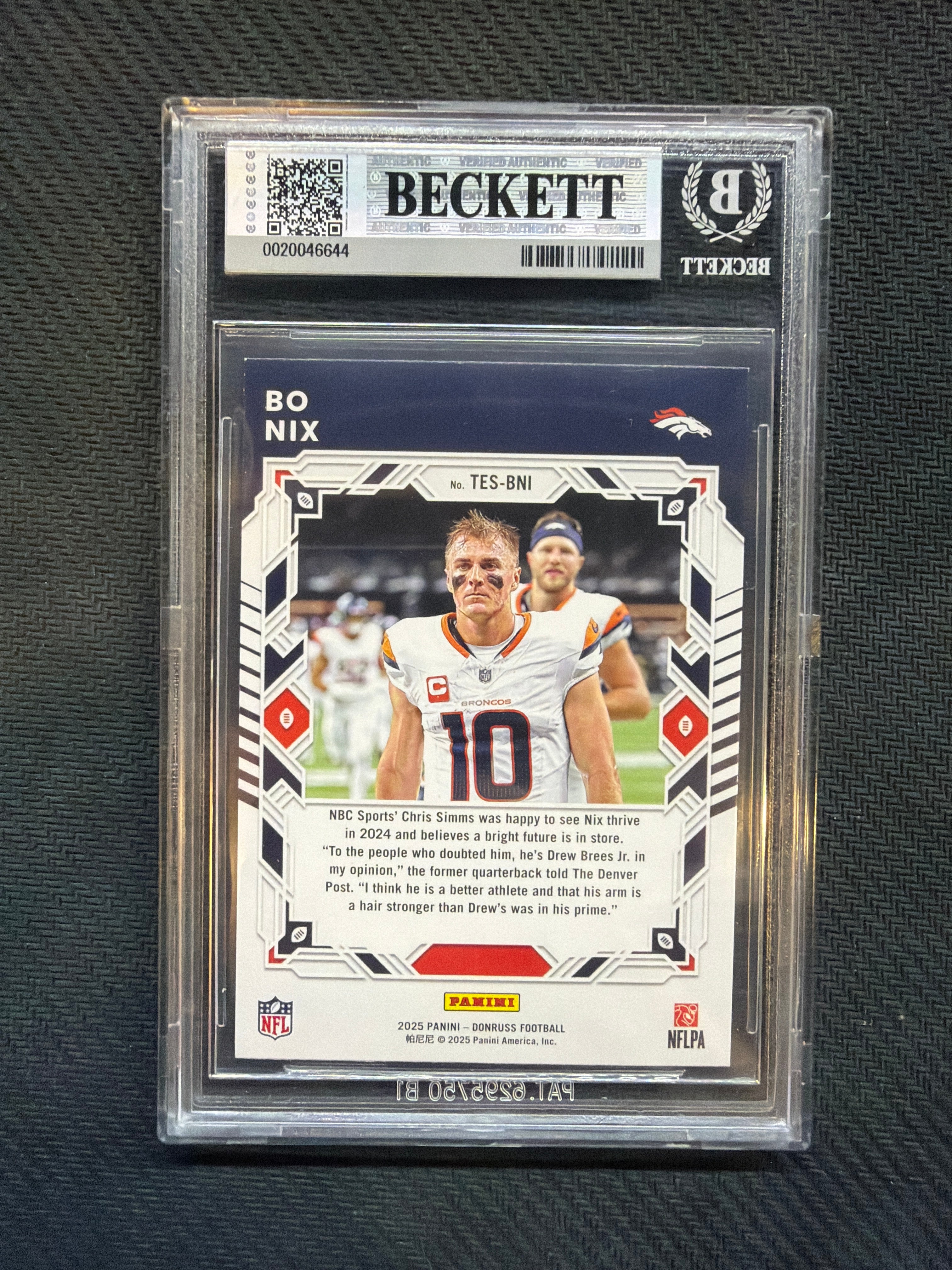 2025 Donruss Elite Series Bo Nix BGS 8.5 Broncos