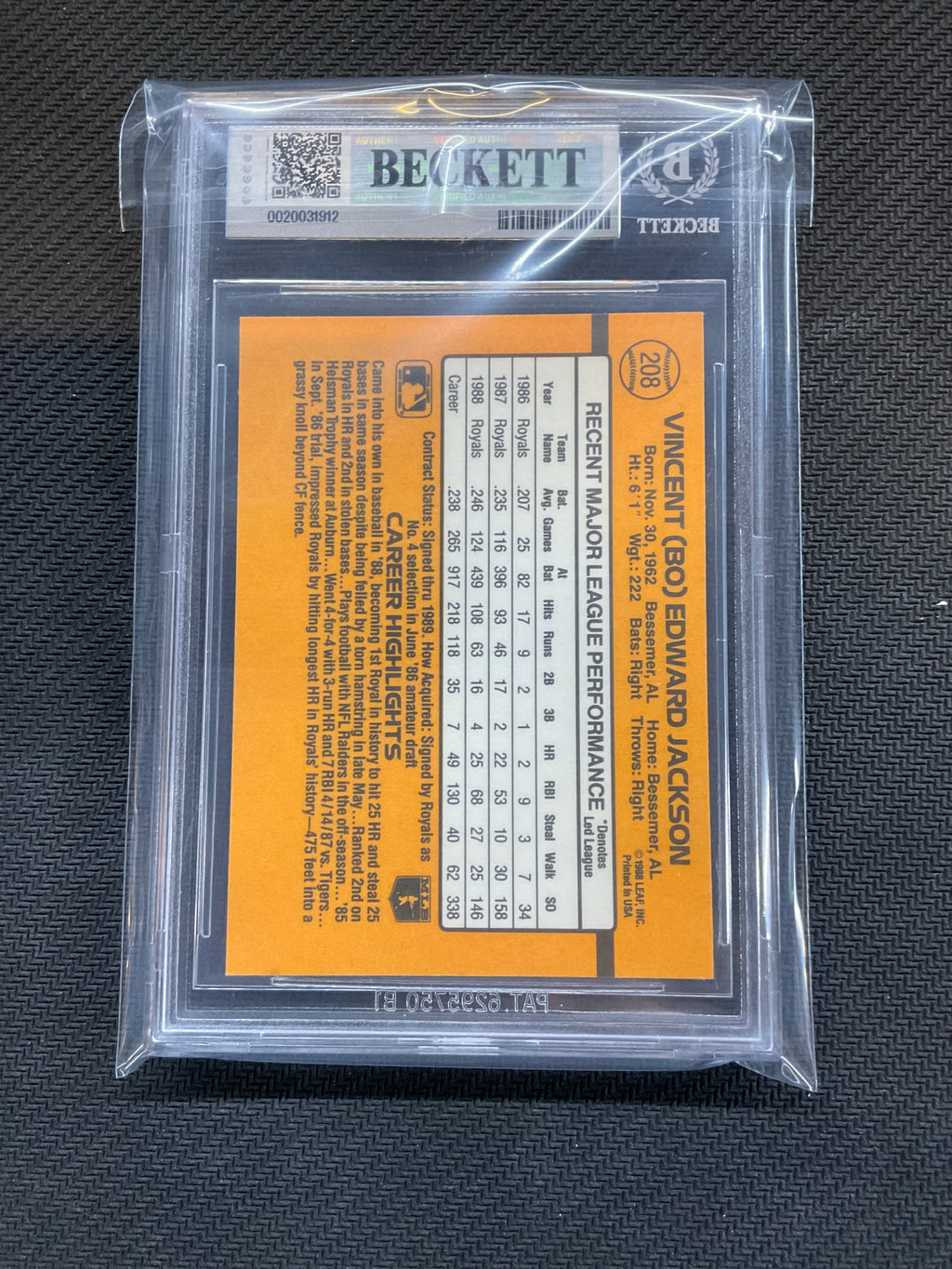 1989 Donruss #208 Bo Jackosn BGS 8.5 Royals