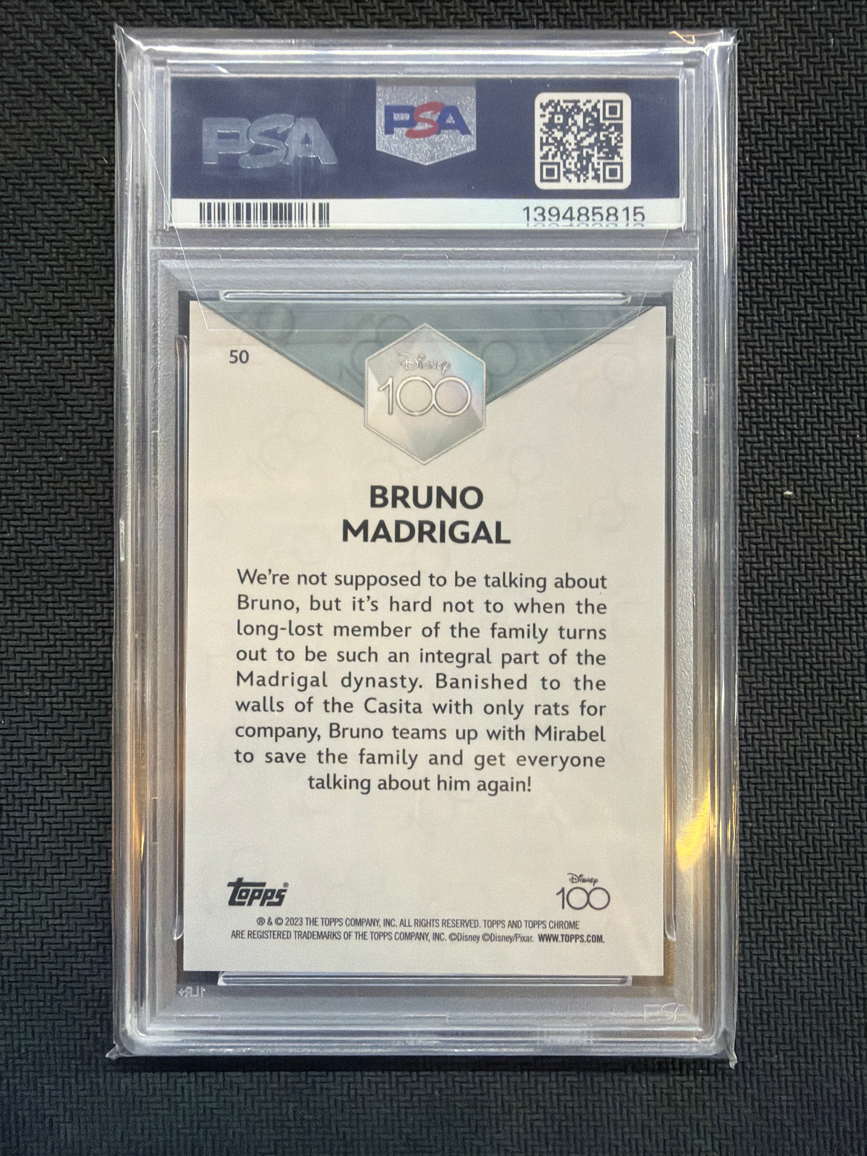 2023 Topps Chrome Disney 100 Bruno Madrigal Purple /299 PSA 9