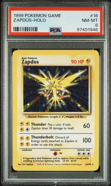 1999 Pokemon Base Zapdos Holo 16 PSA 8