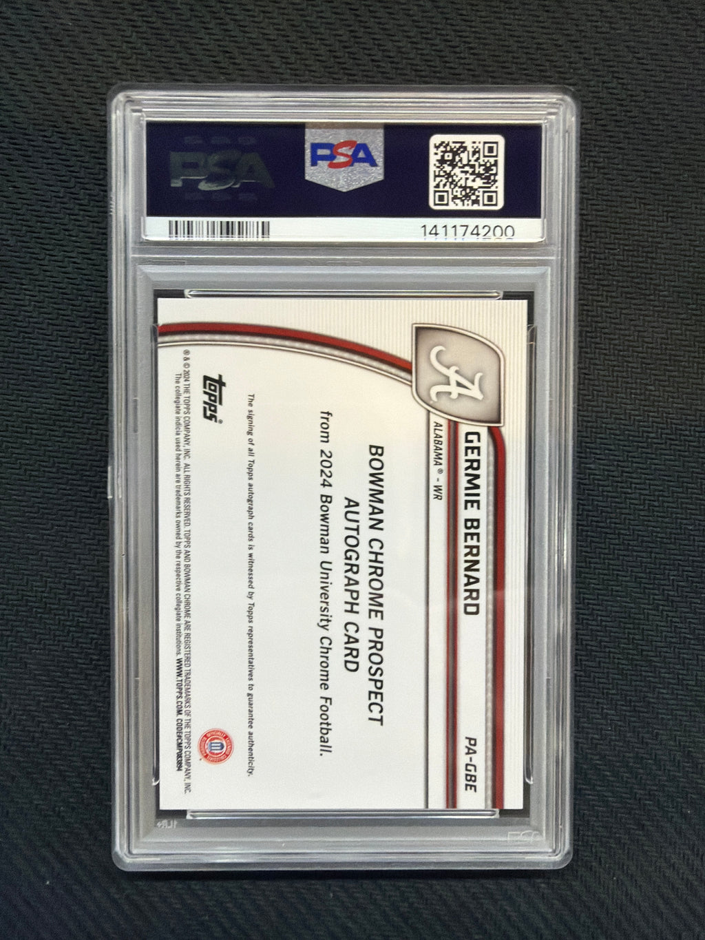 2024 Bowman U Chrome Germie Bernard Rookie Auto PSA 9 Alabama