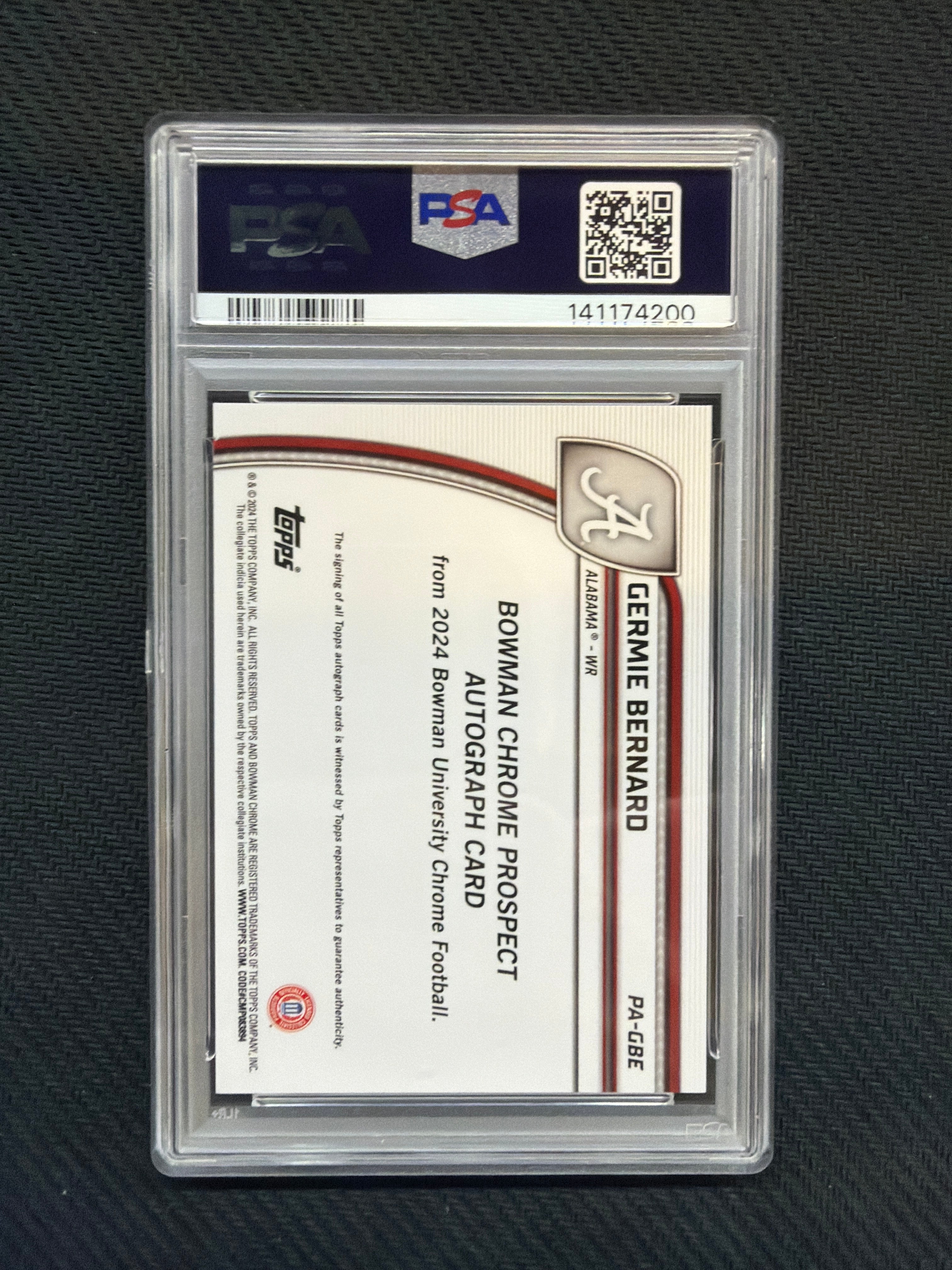 2024 Bowman U Chrome Germie Bernard Rookie Auto PSA 9 Alabama