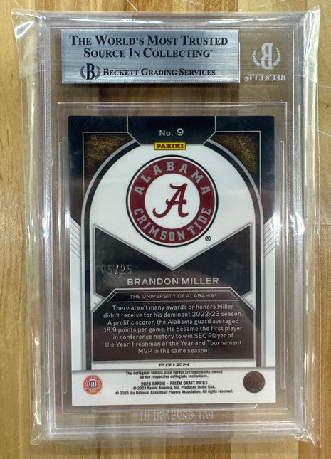 2023-24 Prizm Brandon Miller Brilliance Mojo /25 BGS 9 Alabama