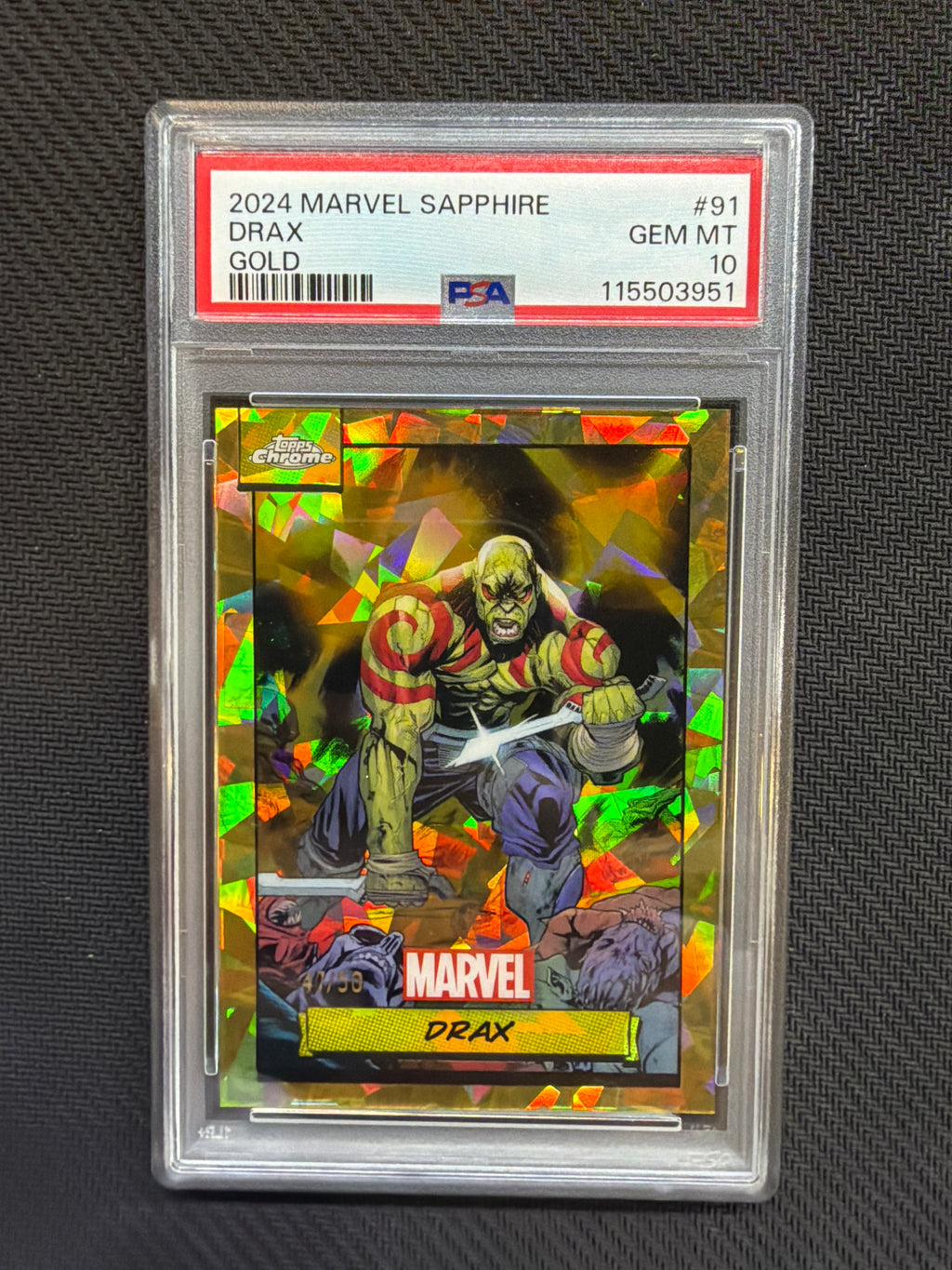 2024 Topps Chrome Marvel Sapphire Drax Gold /50 PSA 10