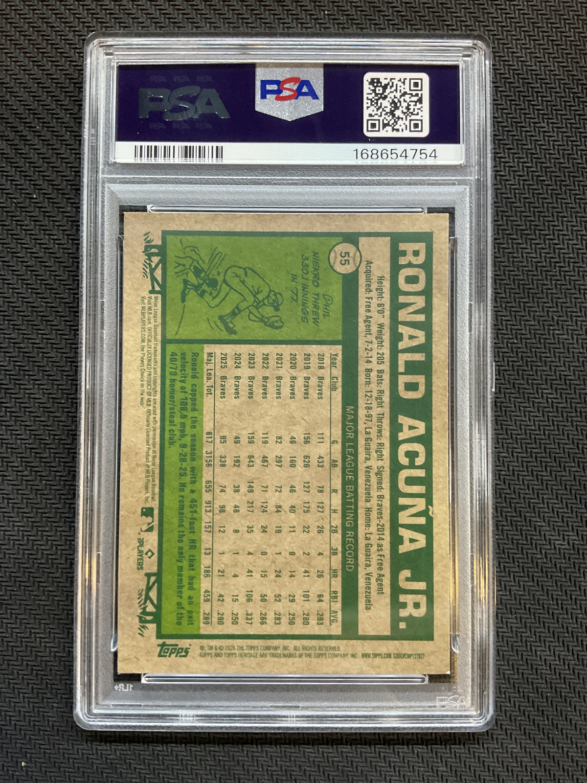 2026 Topps Heritage #55 Ronald Acuna Jr. Pink Sparkle PSA 9