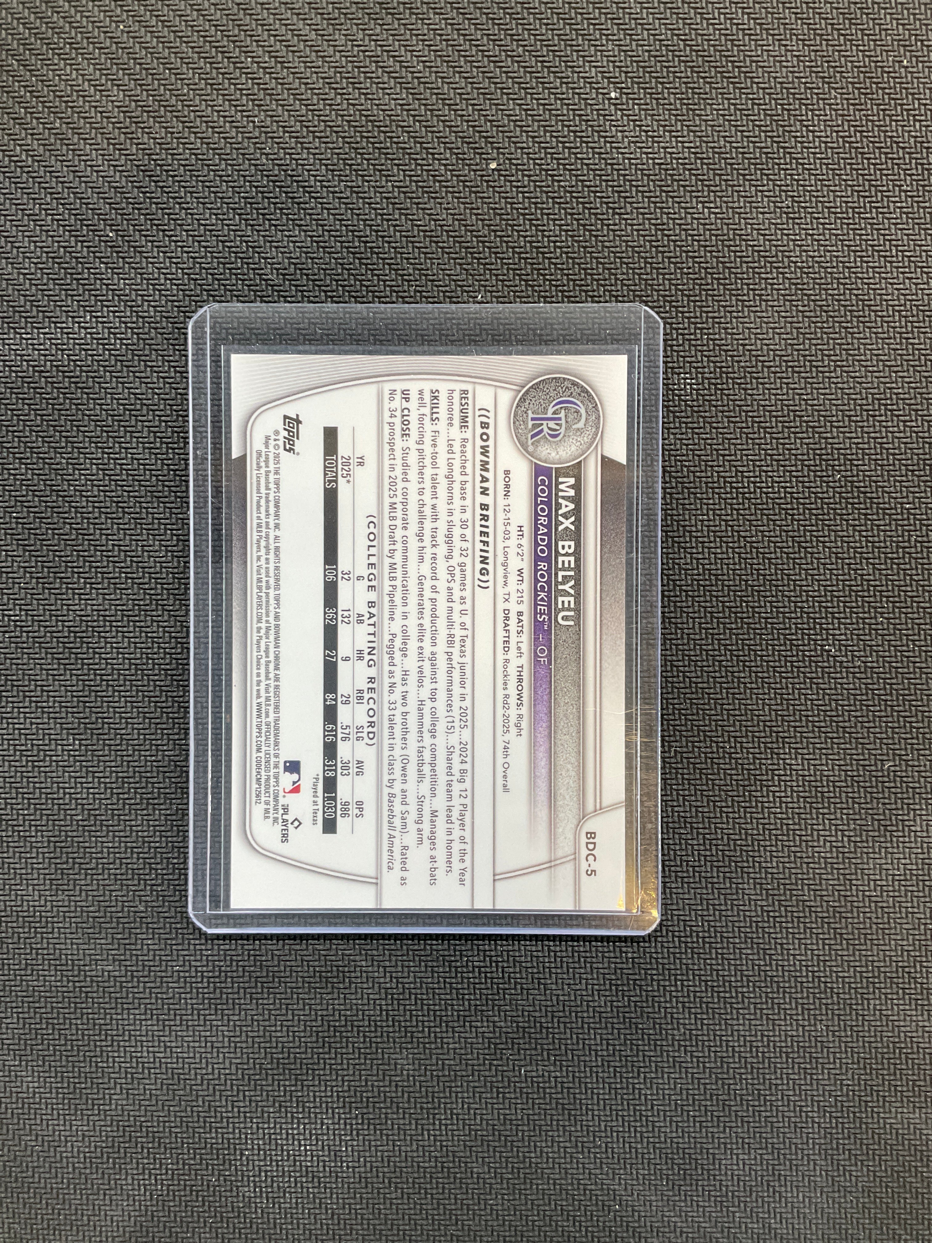 2025 Bowman Sapphire Max Belyeu Black /10 Rockies