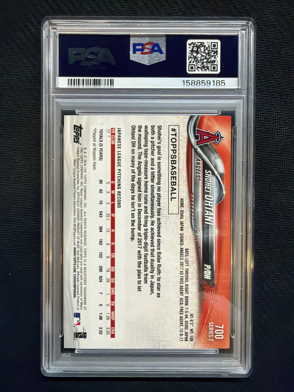 2018 Topps Shohei Ohtani Pitching PSA 8 185