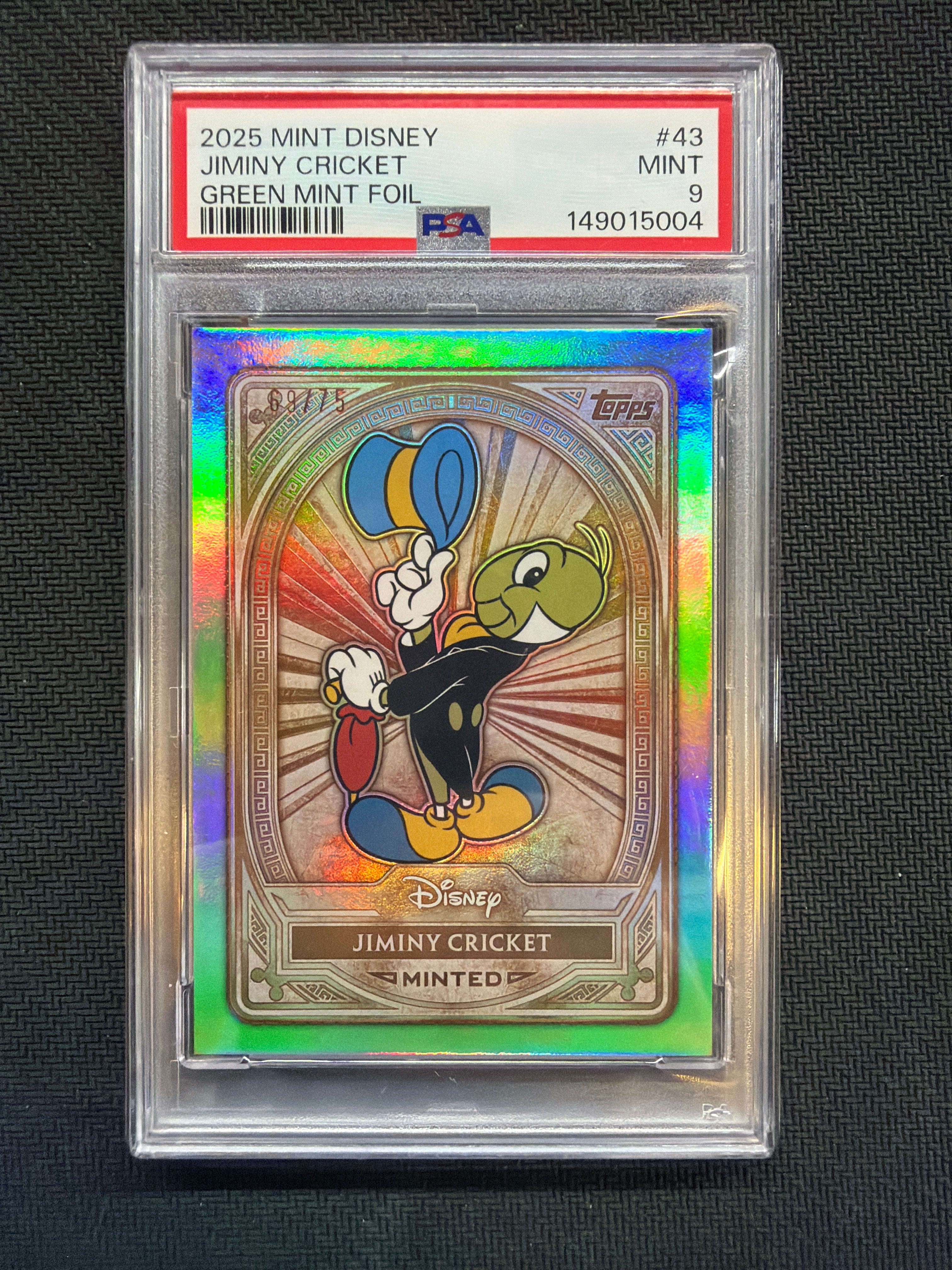 2025 Topps Disney Mint Jiminy Cricket Green Foil /75 PSA 9 004