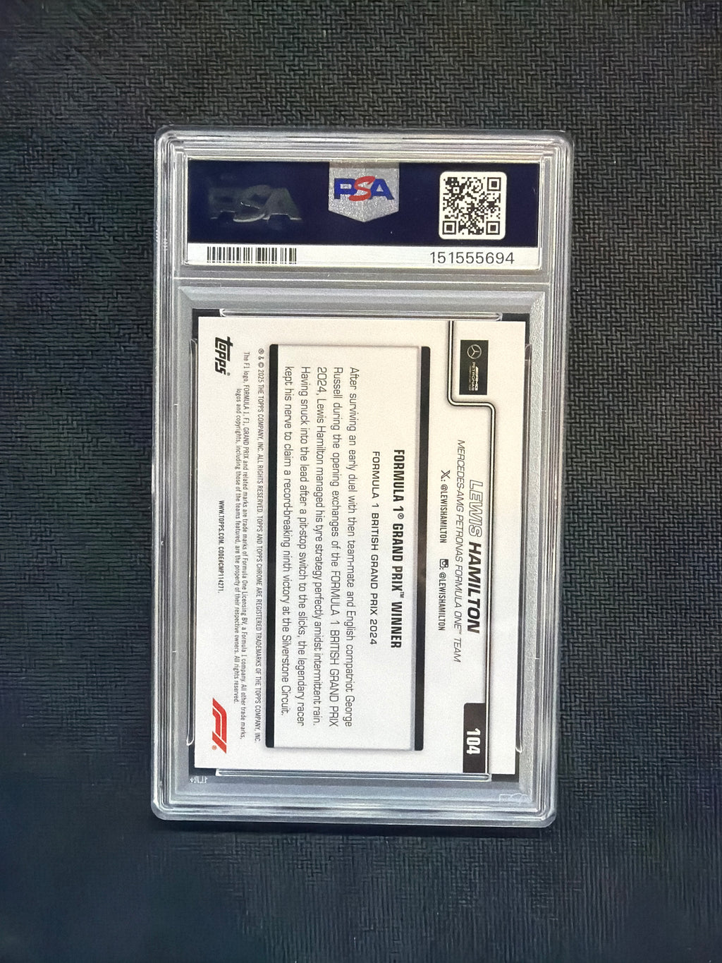 2025 Topps Chrome F1 Sapphire Lewis Hamilton Yellow /75 PSA 10