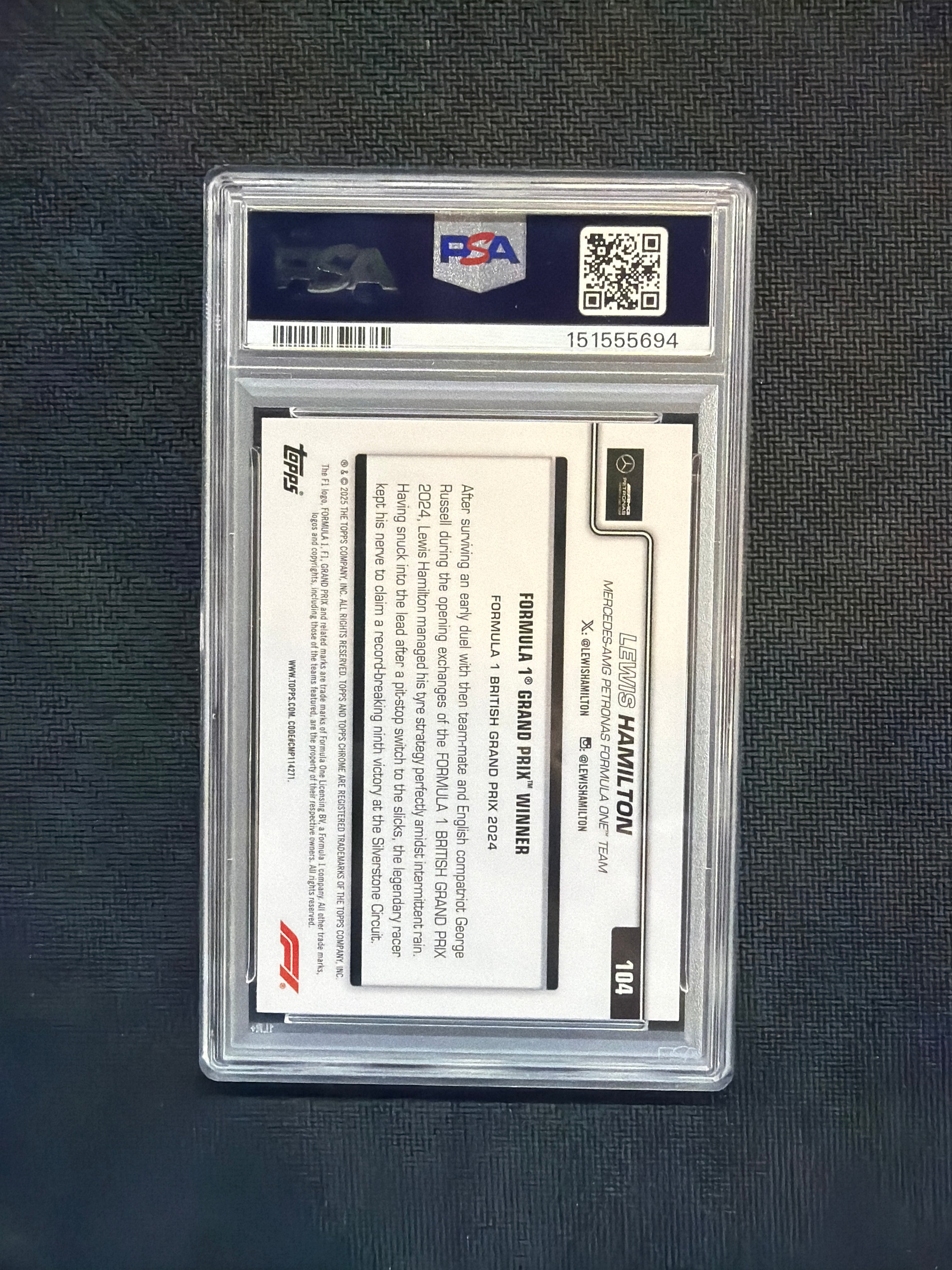 2025 Topps Chrome F1 Sapphire Lewis Hamilton Yellow /75 PSA 10