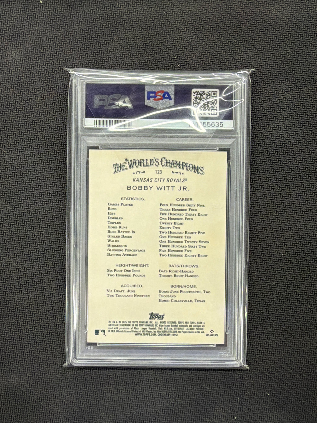 2025 Allen & Ginter Bobby Witt Jr Gold Refractor /50 PSA 10