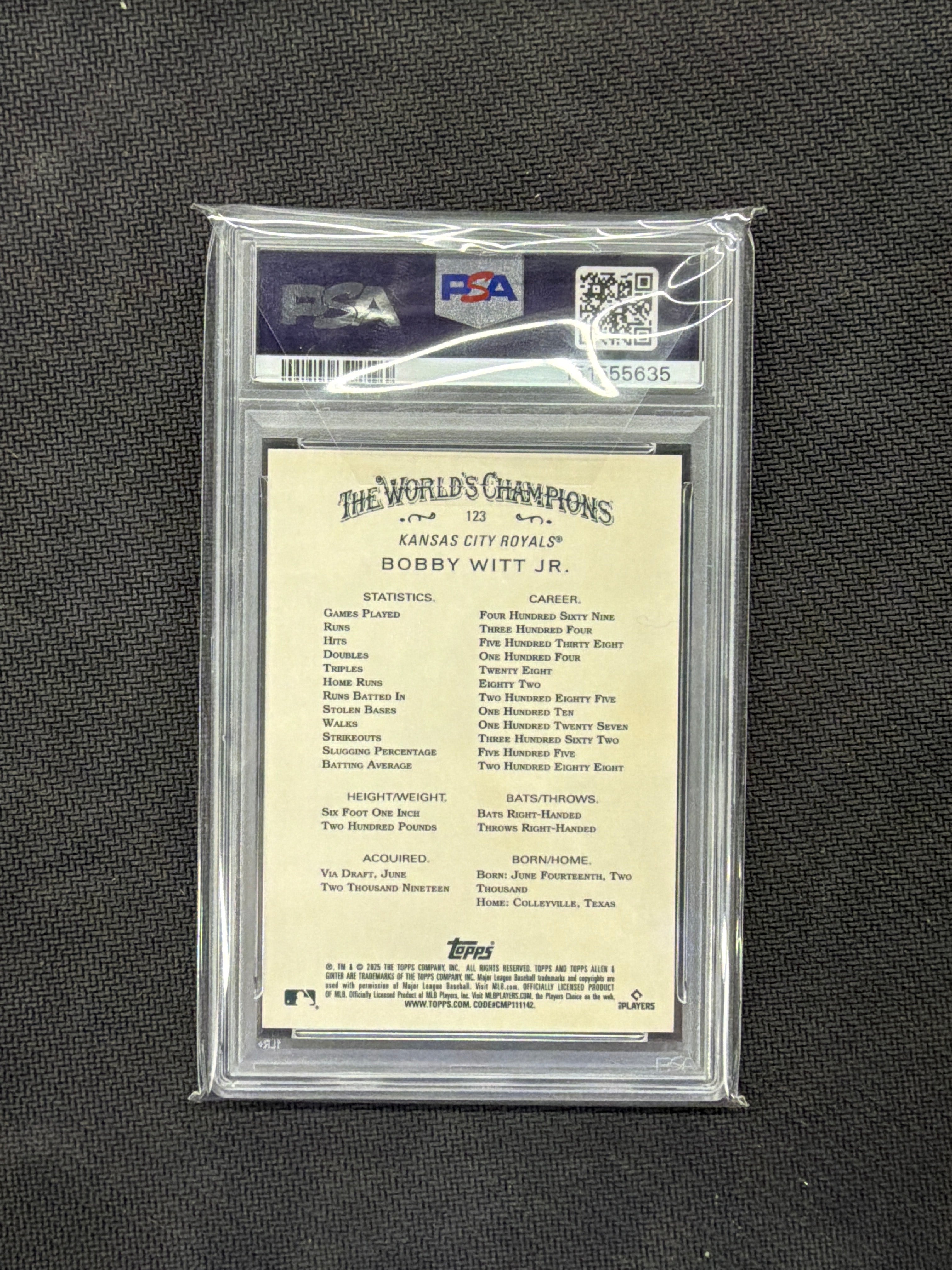 2025 Allen & Ginter Bobby Witt Jr Gold Refractor /50 PSA 10