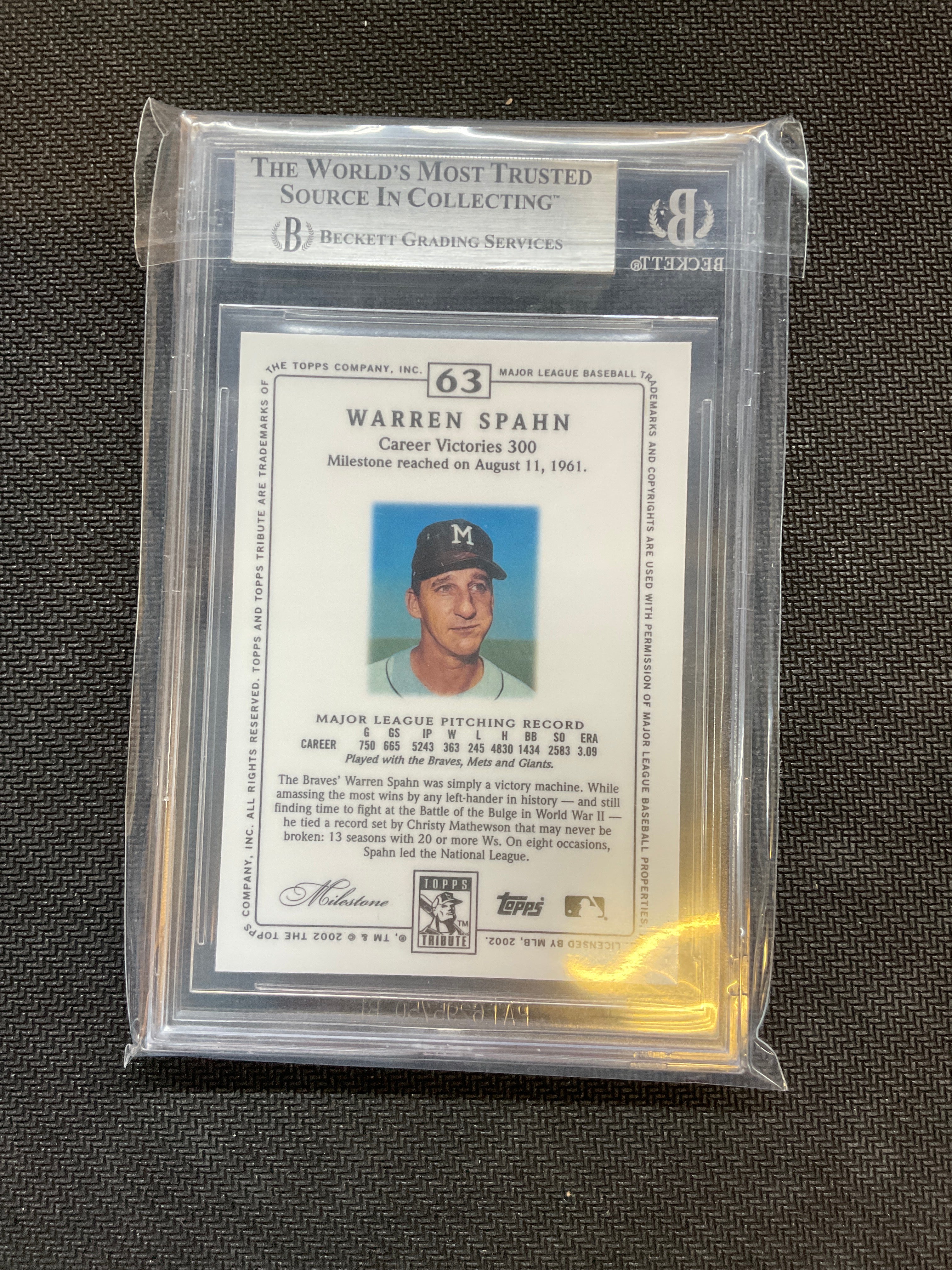 2002 Tribute #63 Warren Spahn BGS 9 Braves