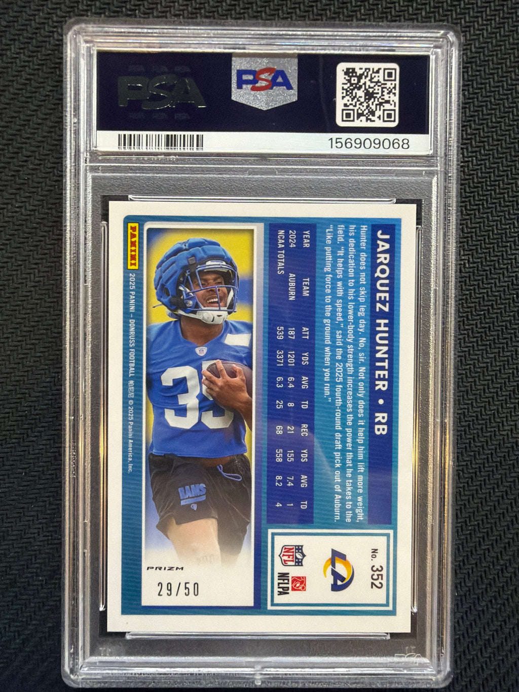 2025 Donruss Jarquez Hunter Optic Preview Purple /50 #352 PSA 10 Rams