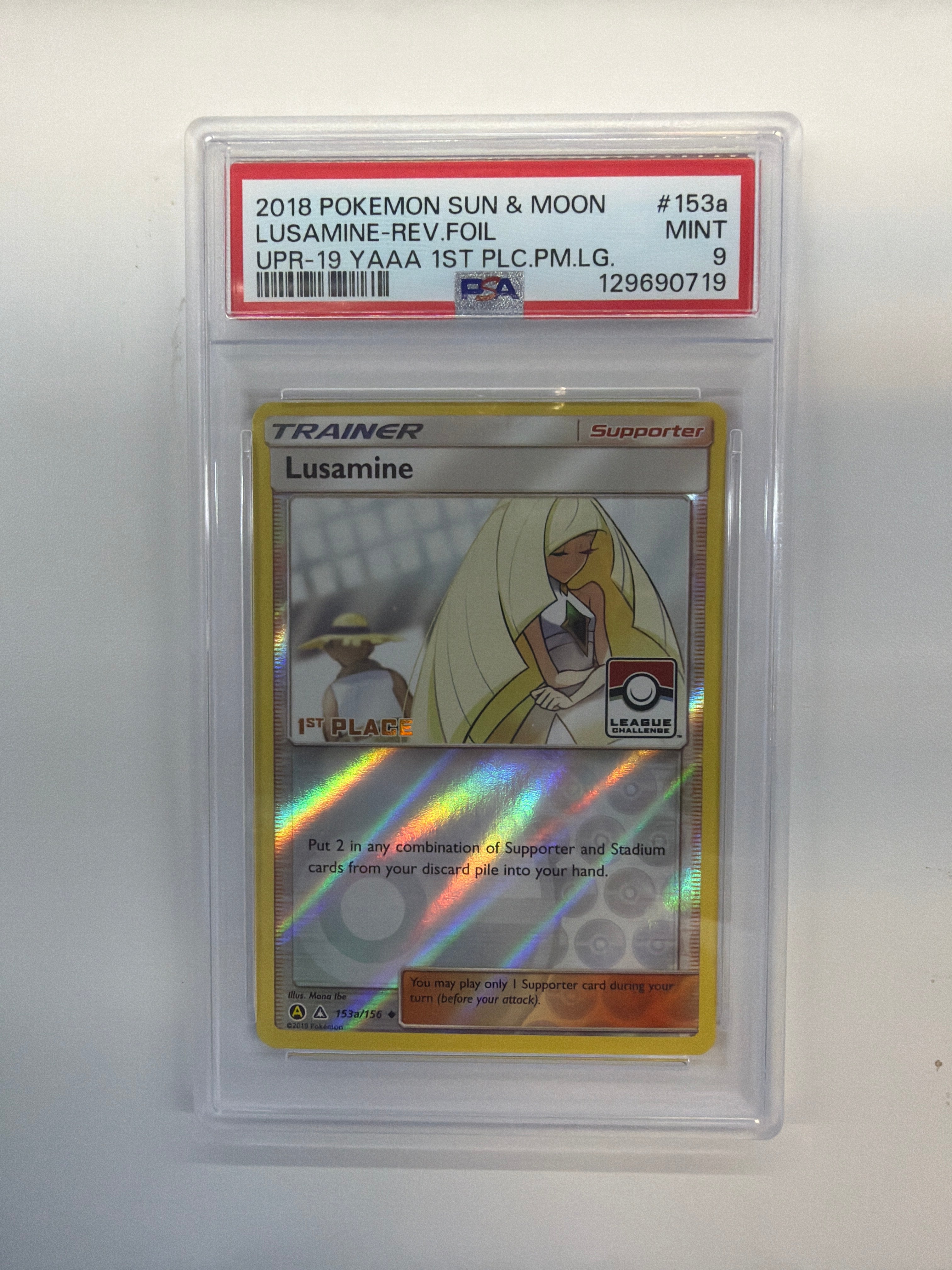 2018 Pokemon League Chalange Promo Lusamine Rev Foil 153a 1st Place PSA 9