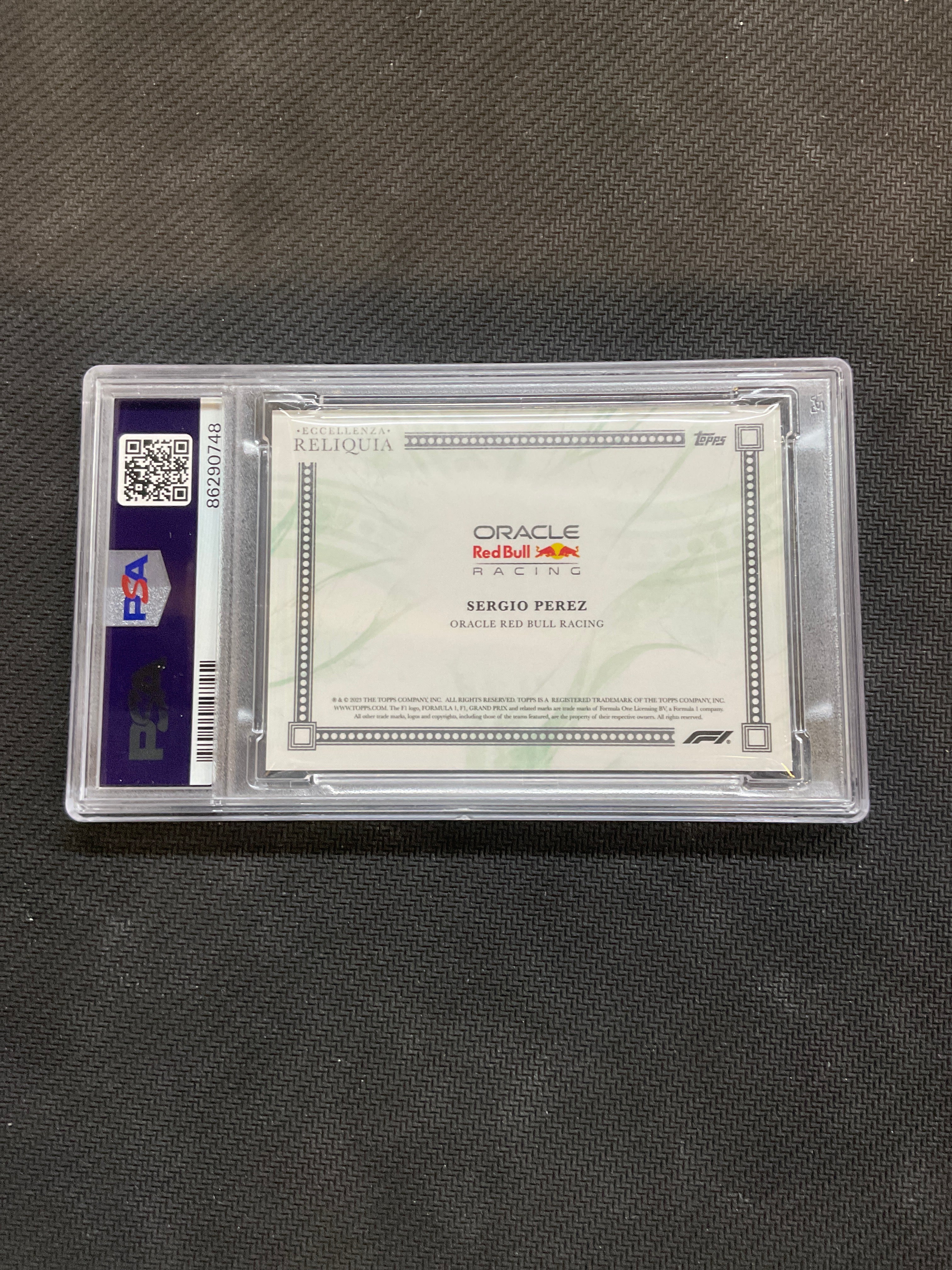 2023 Topps Eccellenza F1 Sergio Perez Reliquia Green Patch /99 PSA 9