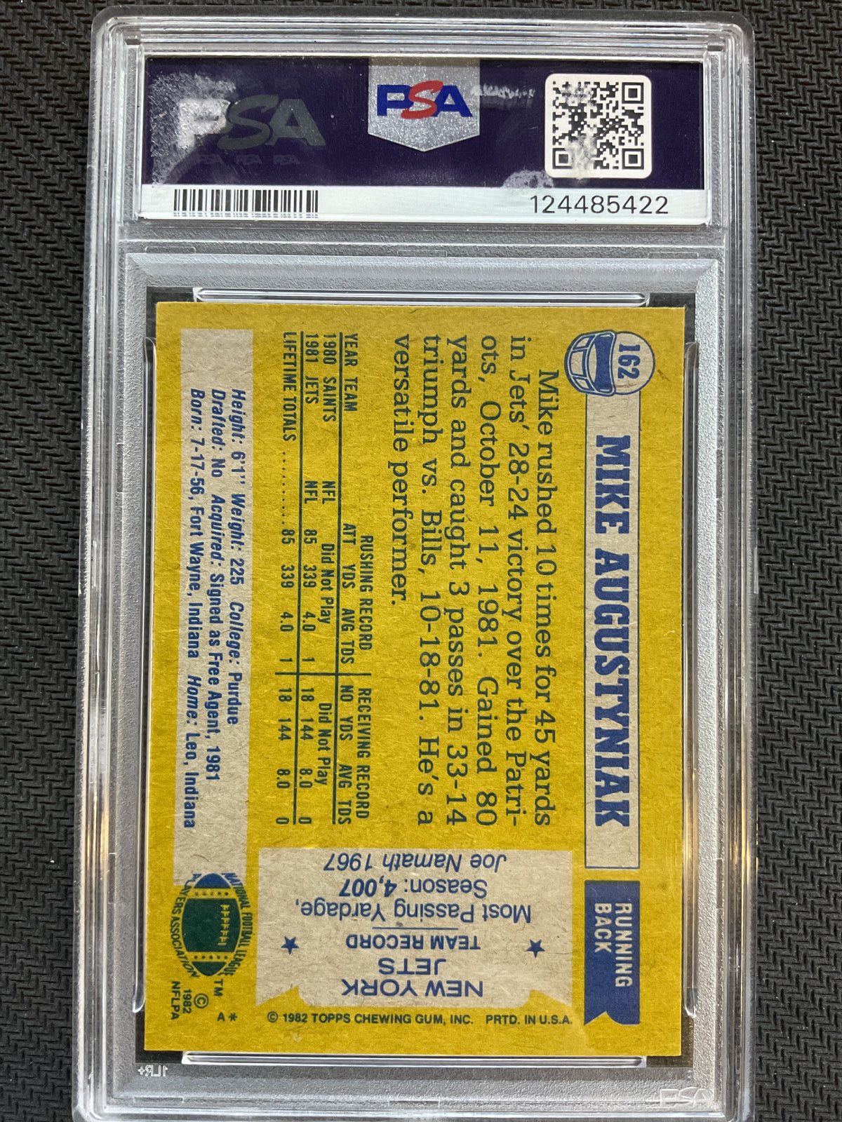 1982 Topps Mike Augustyniak PSA 10 Jets