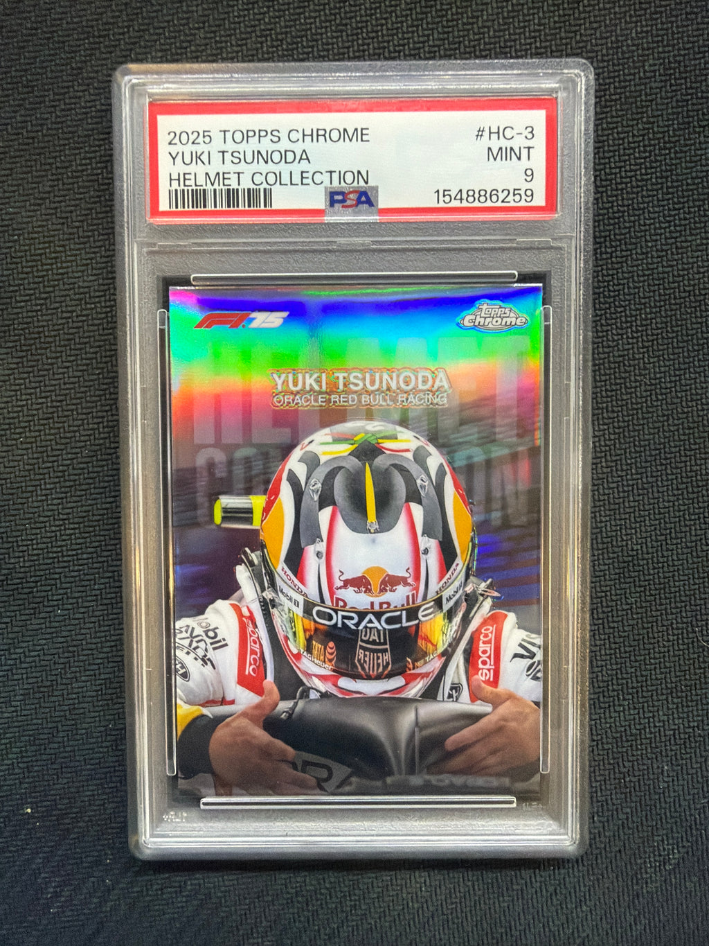 2025 Topps Chrome F1 Yuki Tsunoda Helmet Collection PSA 9