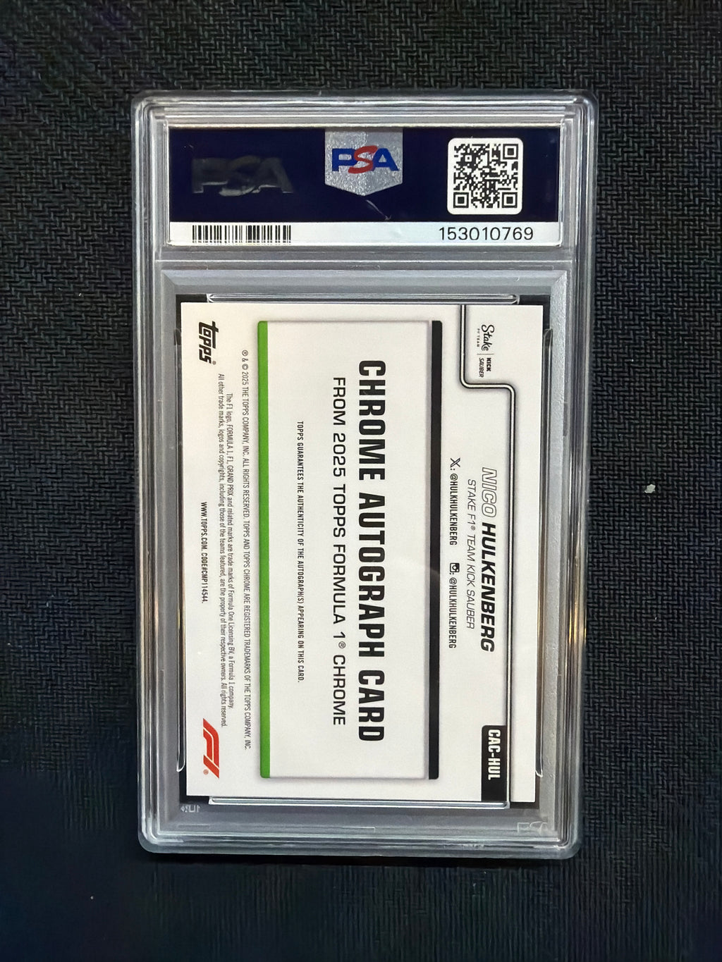 2025 Topps Chrome F1 Sapphire Nico Hulkenberg Auto /25 PSA 9 Stake