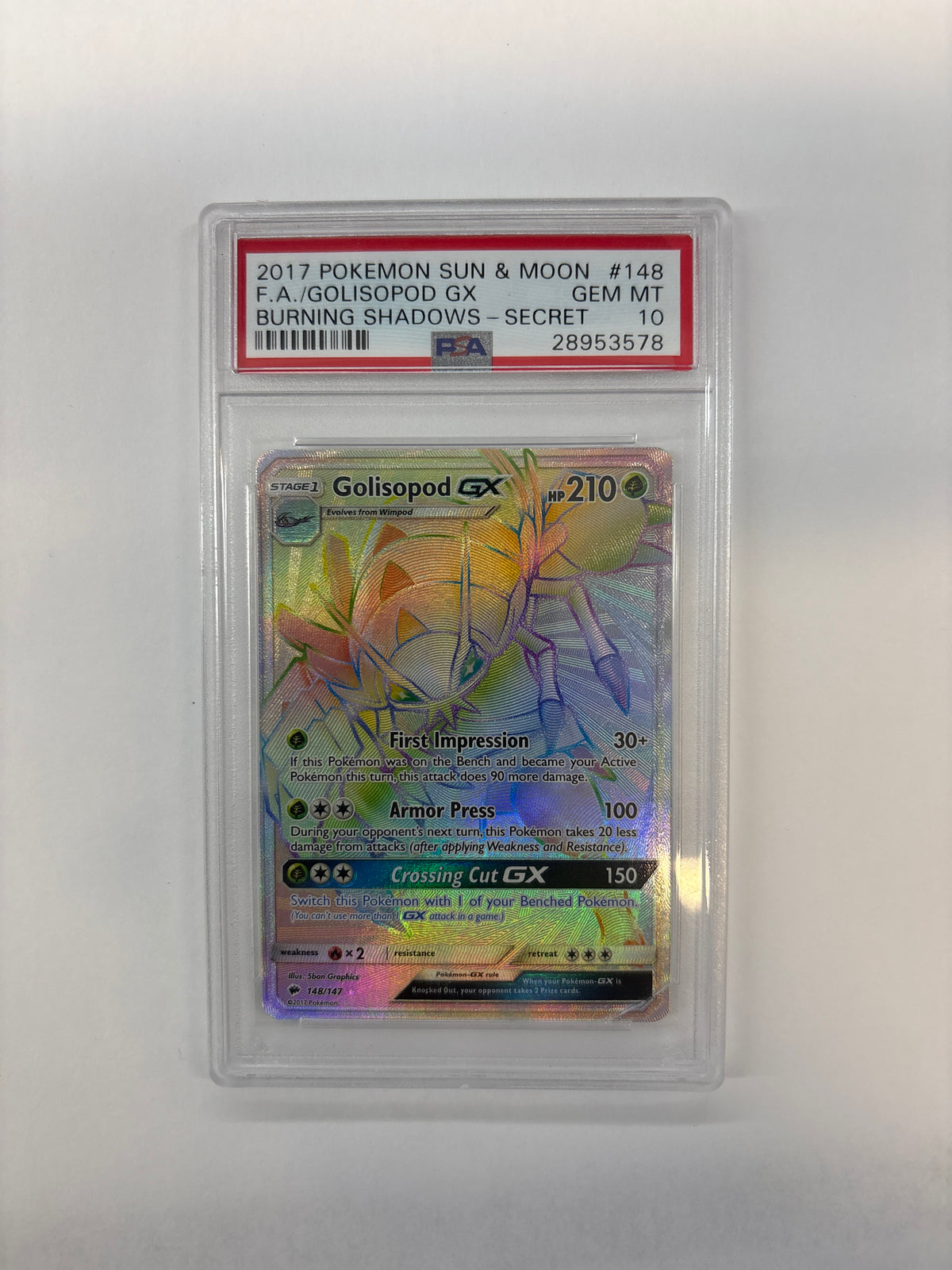 2017 Pokemon Burning Shadows Golisopod GX 148 PSA 10