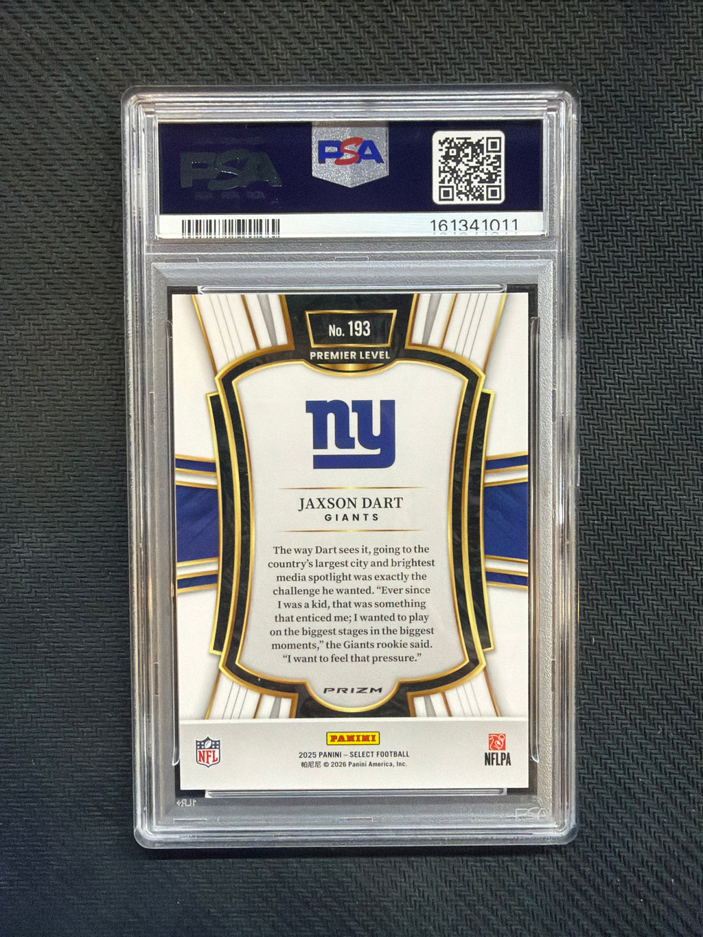 2025 Panini Select Jaxson Dart Rookie Zebra Shock PSA 9
