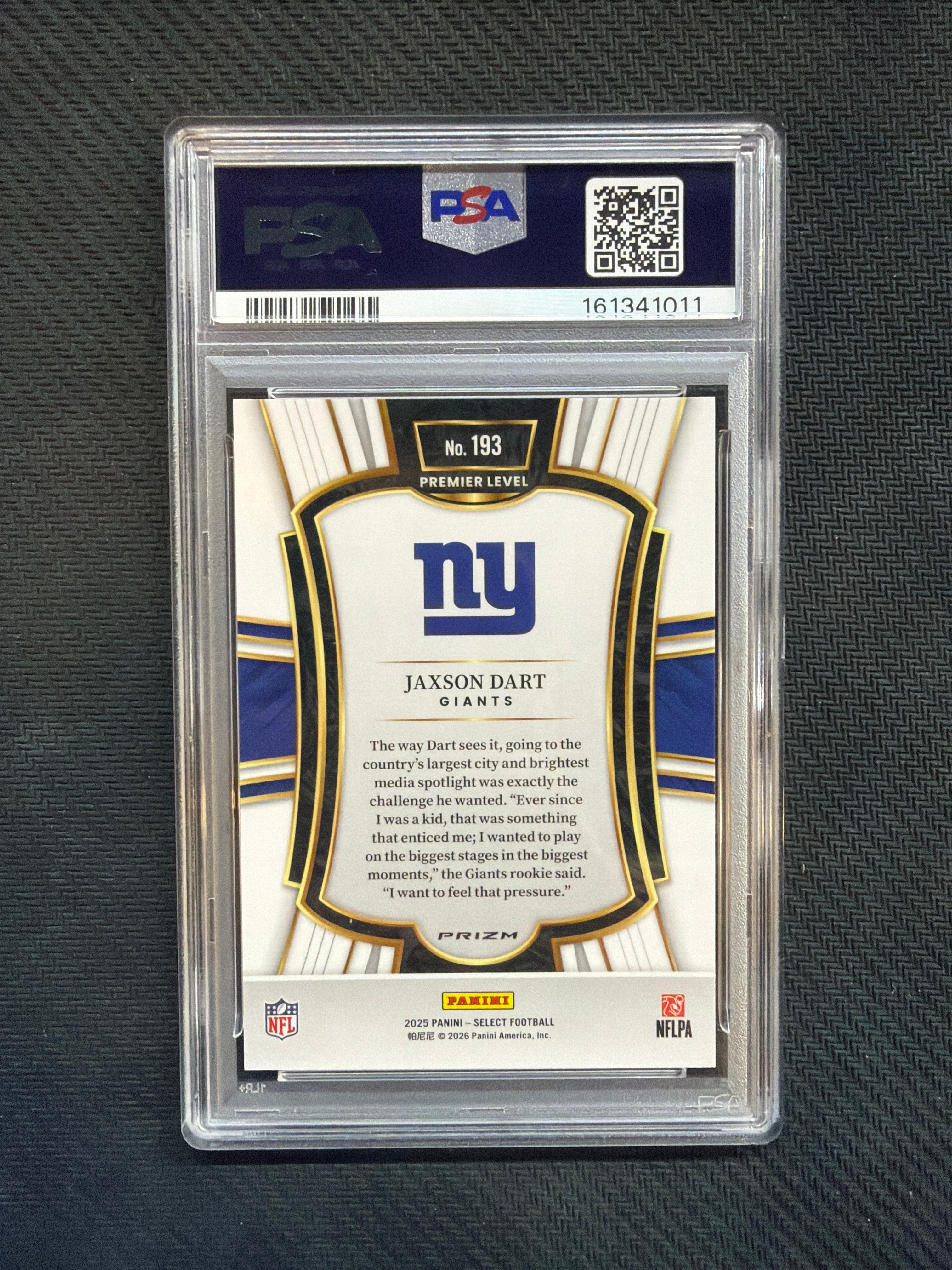 2025 Panini Select Jaxson Dart Rookie Zebra Shock PSA 9