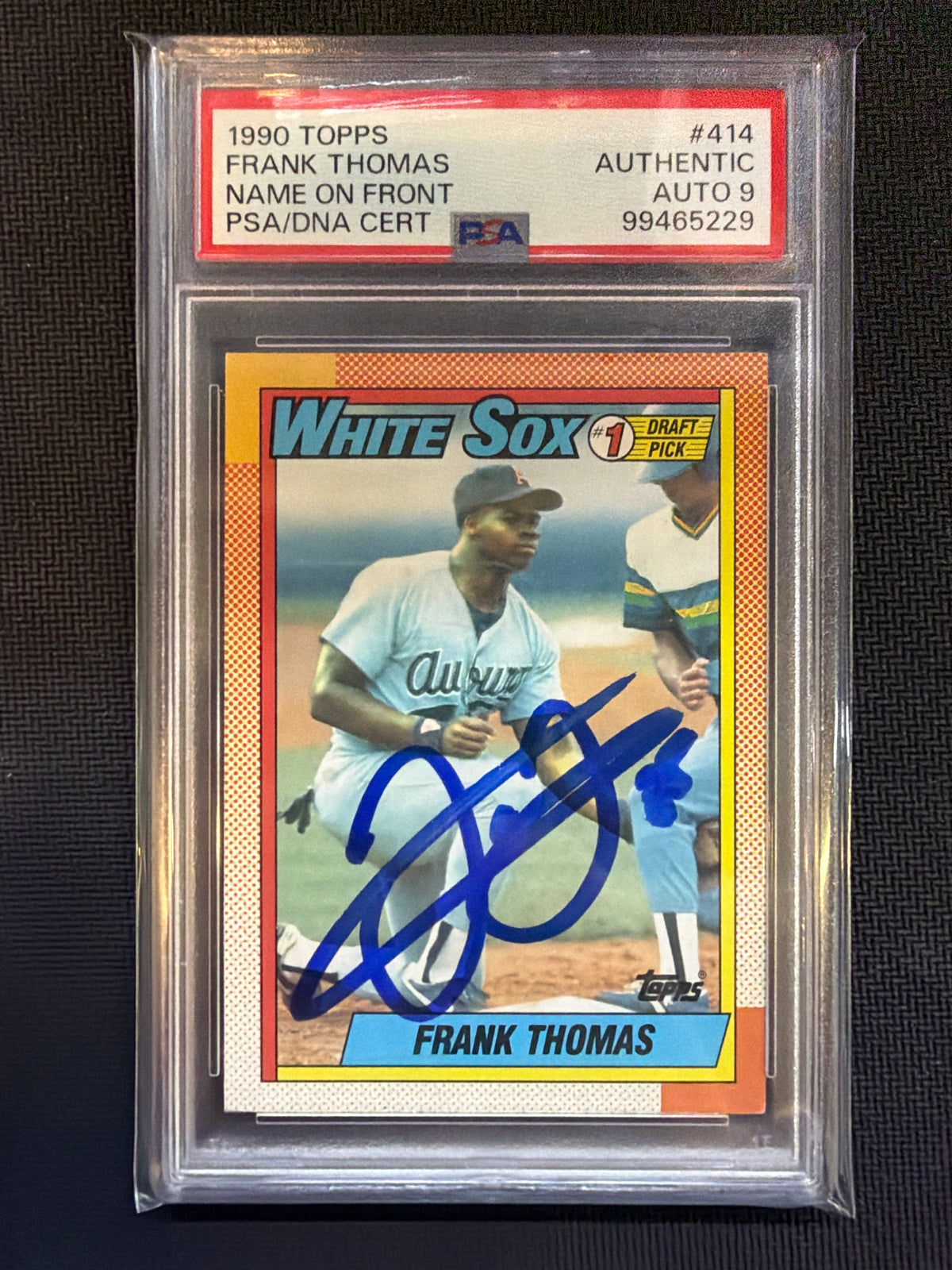 1990 Topps Frank Thomas Name On Front #414 PSA Authentic Auto 9 White Sox Rookie