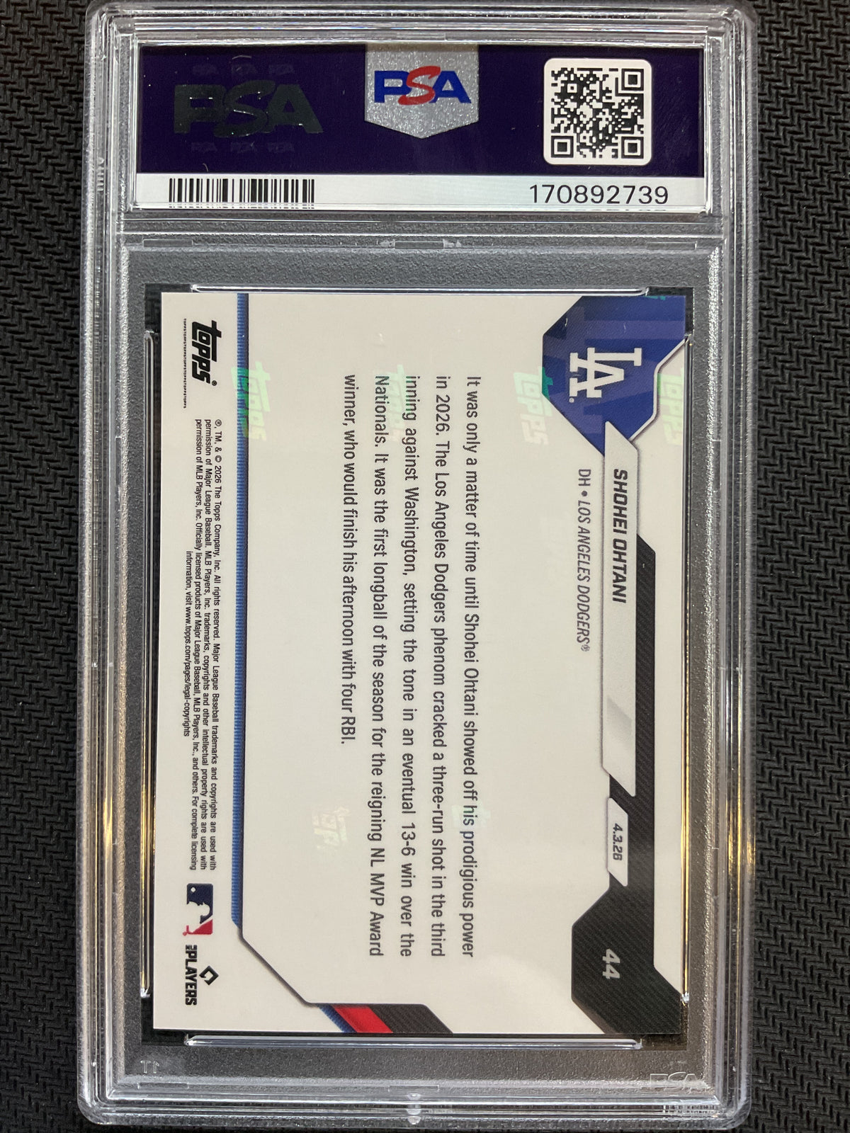 2026 Topps Now #44 Shohei Ohtani PSA 10 739