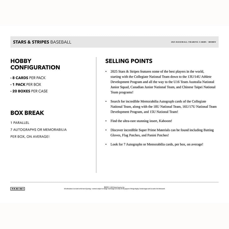 2025 USA STARS & STRIPES BASEBALL HOBBY BOX