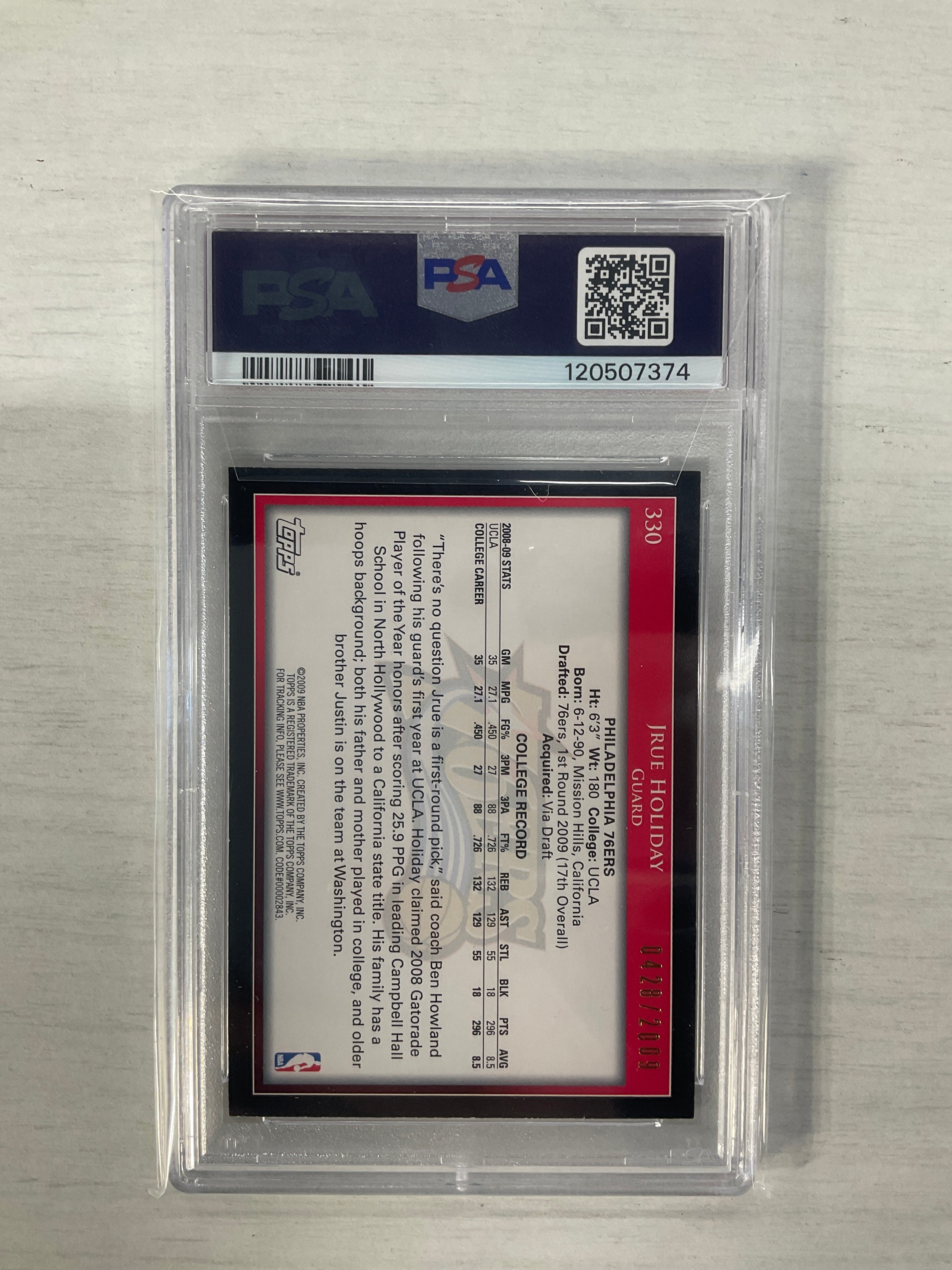 2009 Topps Jrue Holiday Gold /2009 PSA 7