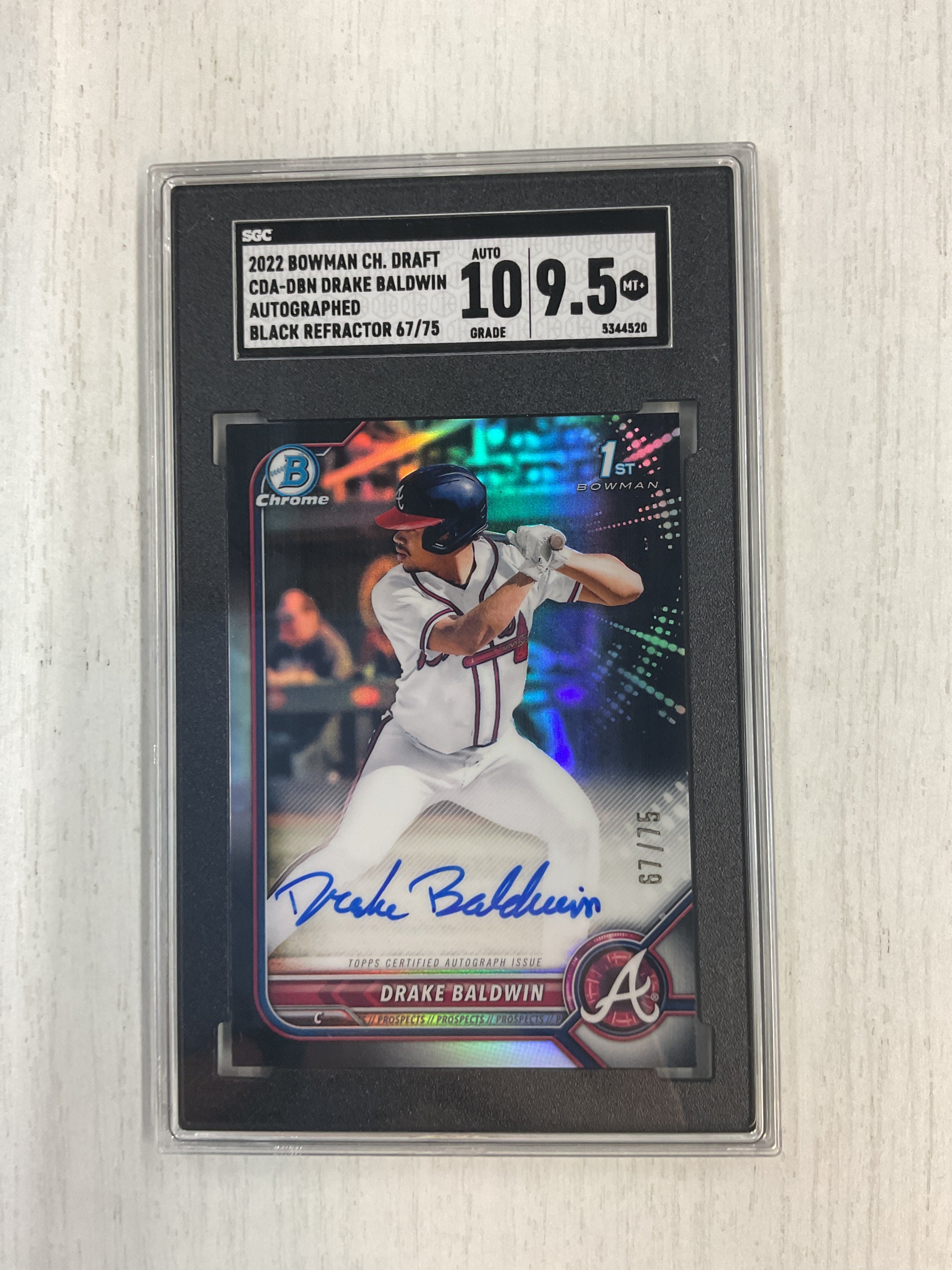 2022 Bowman Drake Baldwin Black Refractor Auto /75 SGC 9.5 10 Braves