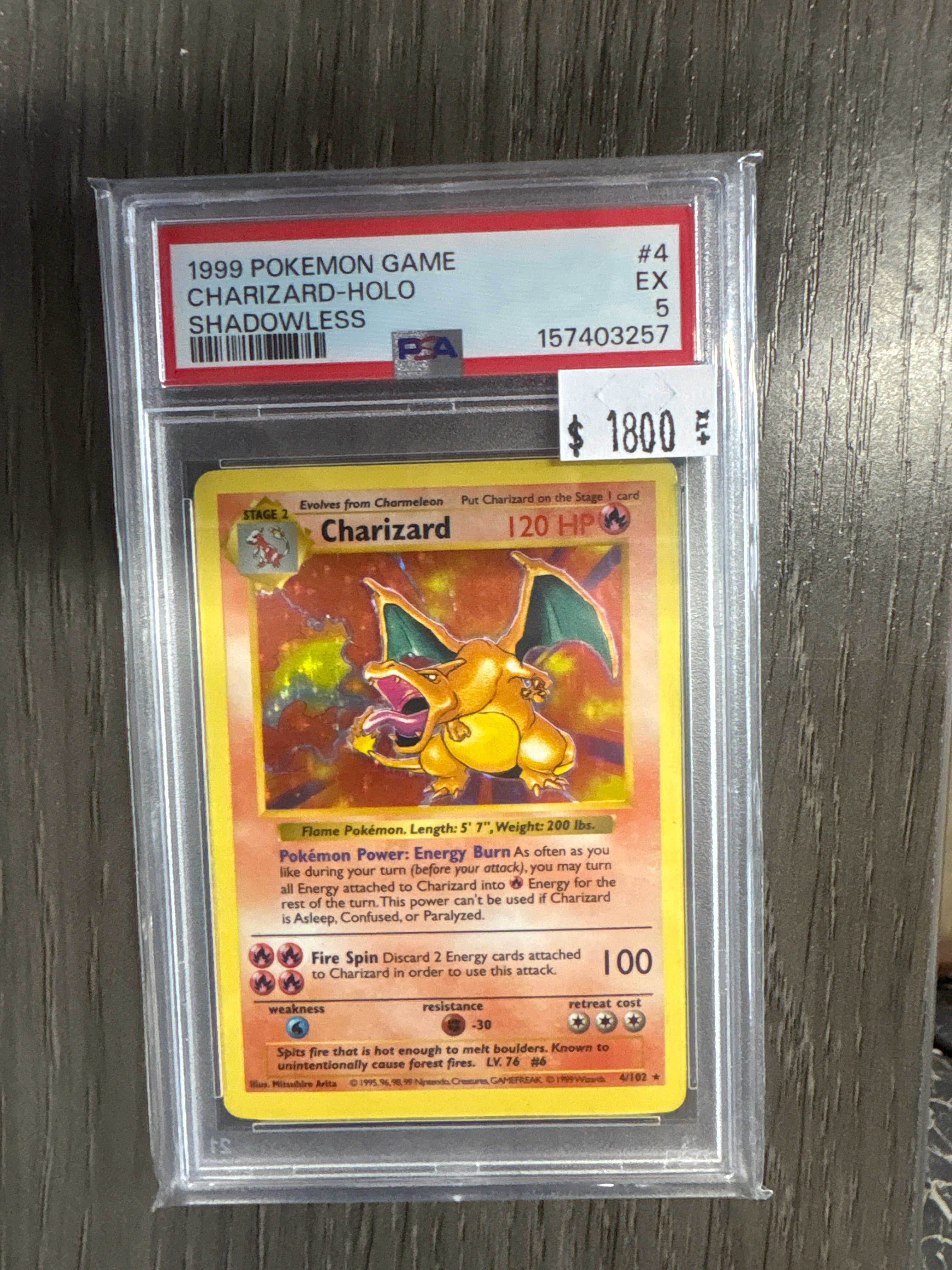 1999 Charizard 4 Holo Shadowless PSA 5