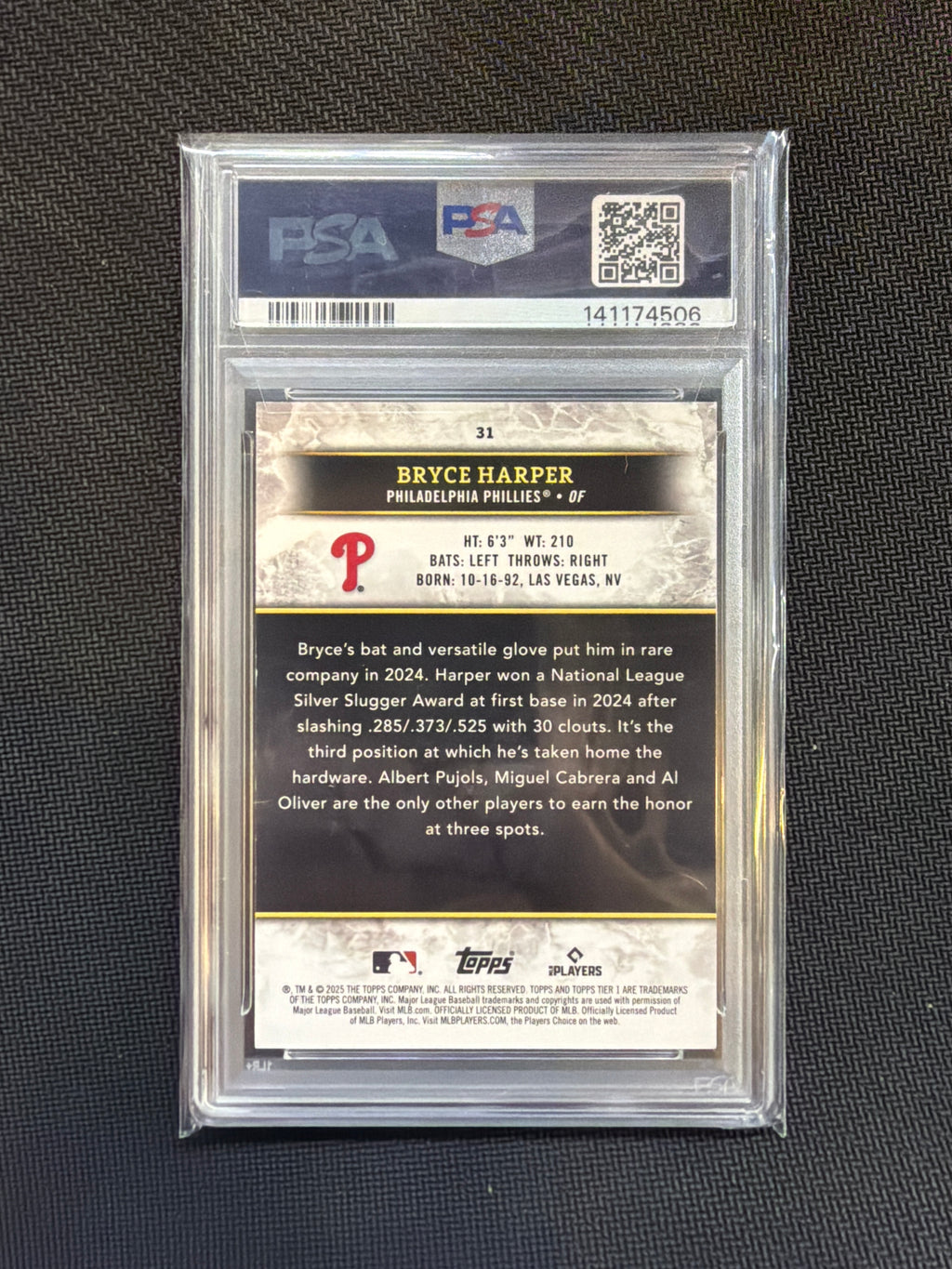 2025 Topps Tier One Bryce Harper Blue Foil /50 PSA 9 Phillies