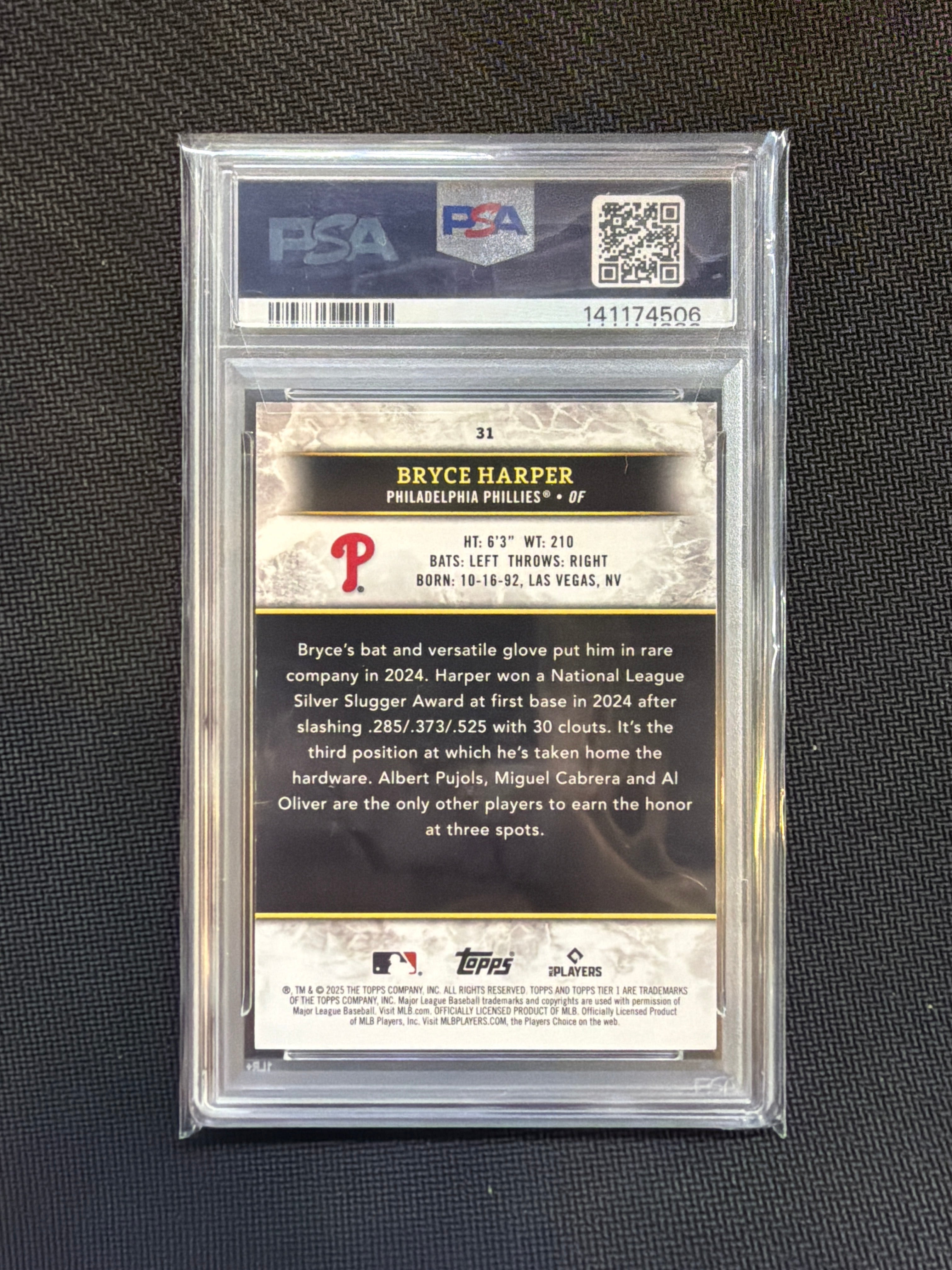 2025 Topps Tier One Bryce Harper Blue Foil /50 PSA 9 Phillies