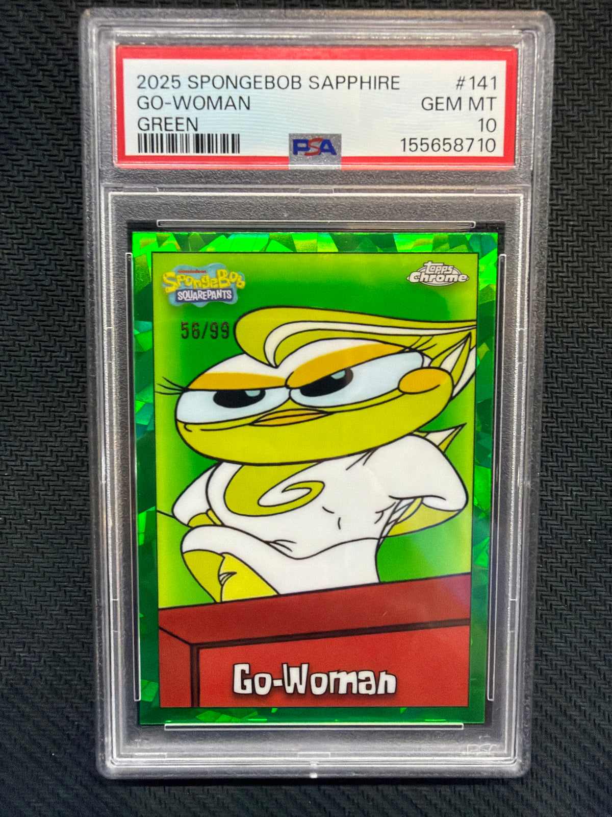 2025 Topps Chrome Spongebob Sapphire Go-Woman Green /99 PSA 10