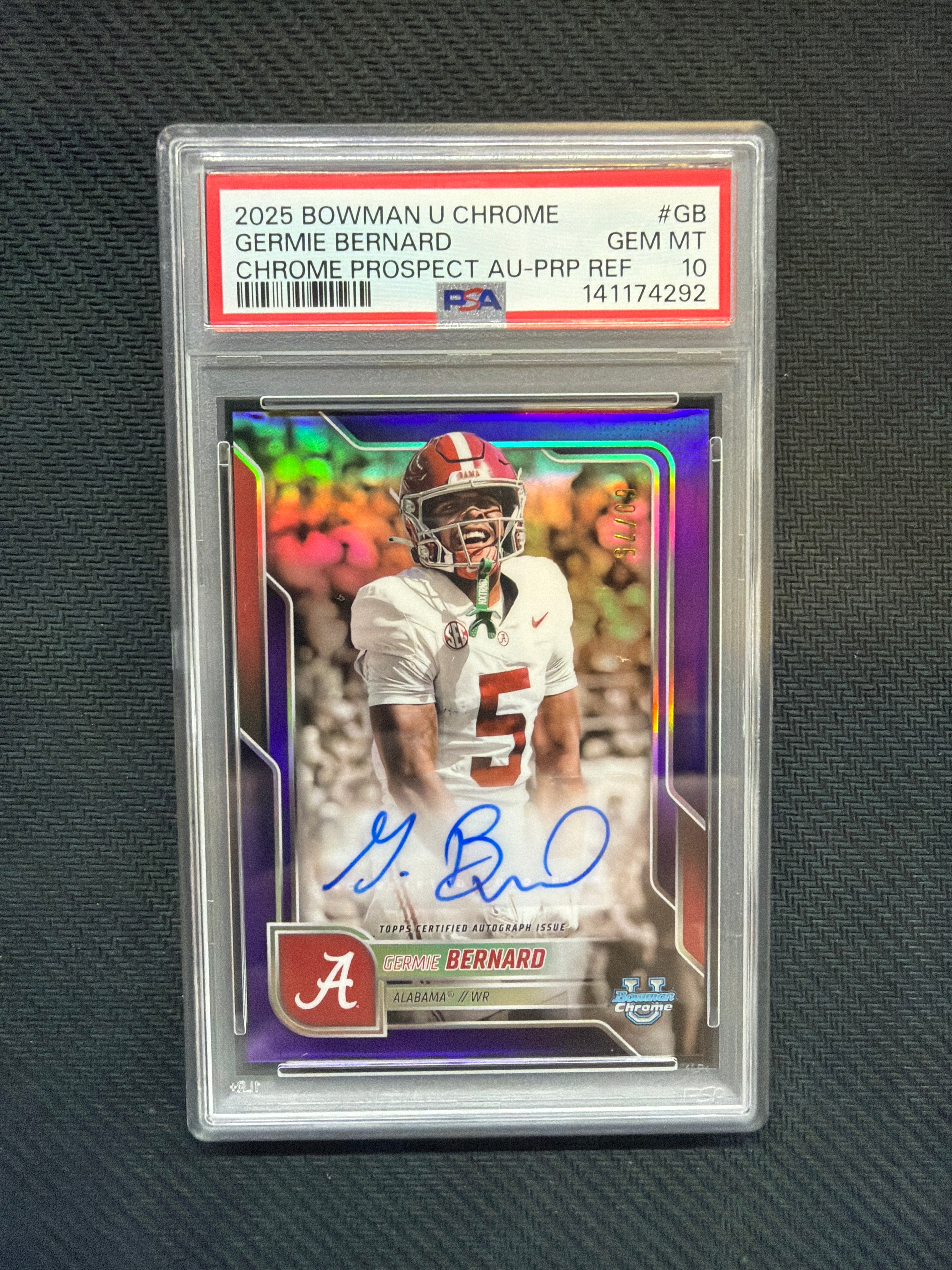 2025 Bowman U Germie Bernard Auto /75 PSA 10 Alabama