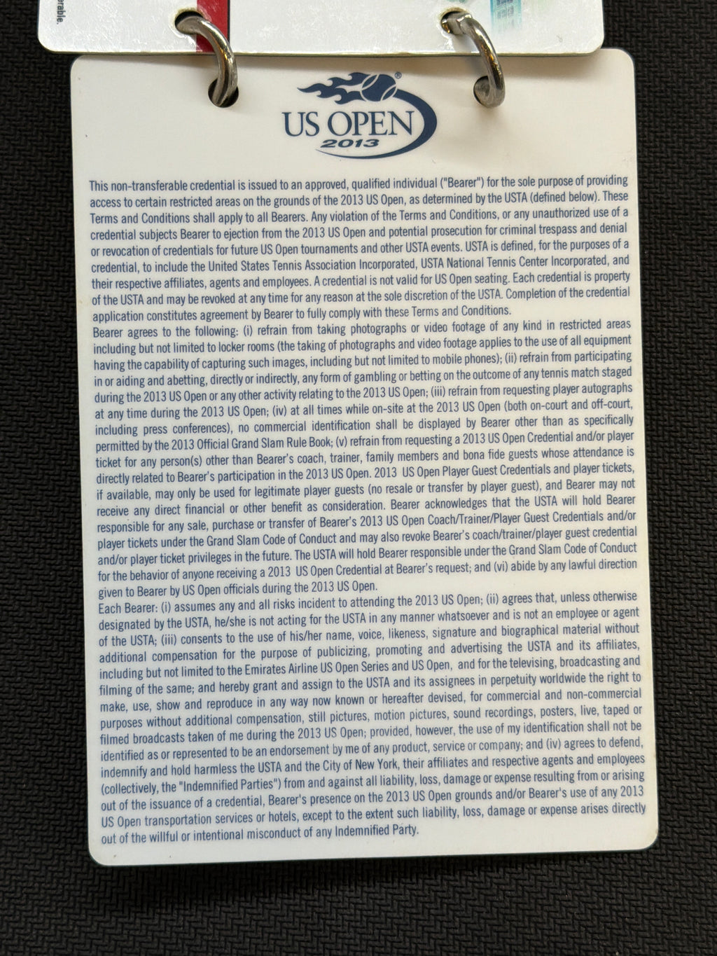 2013 US Open Novak Djokovic Player Credential Signed
