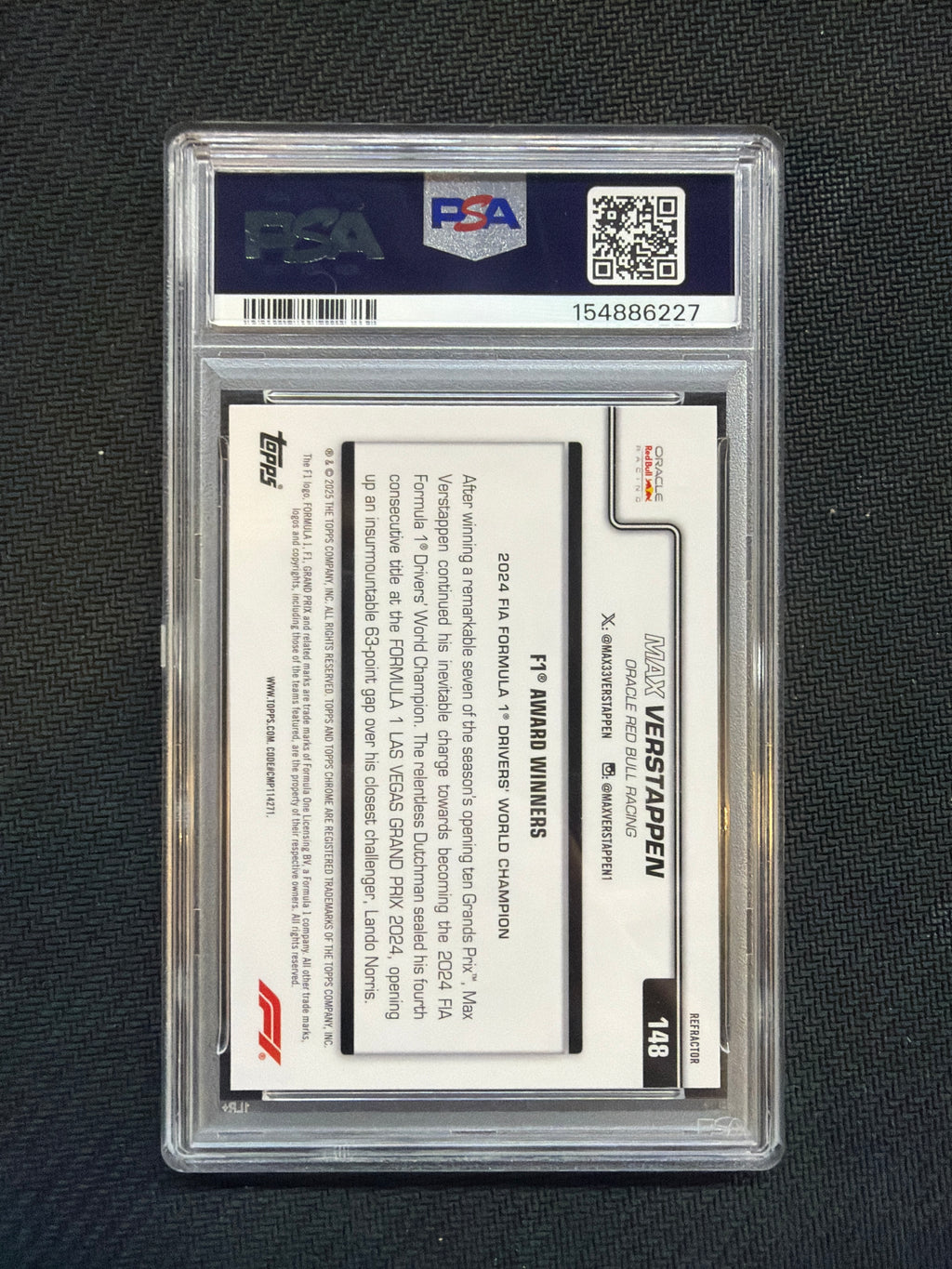2025 Topps Chrome F1 Max Verstappen Refractor PSA 10