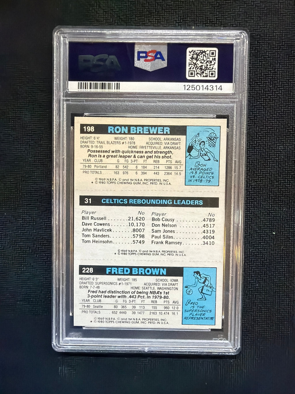 1980 Topps Larry Bird, Brown, Brewer PSA 8 Rebounding Leader