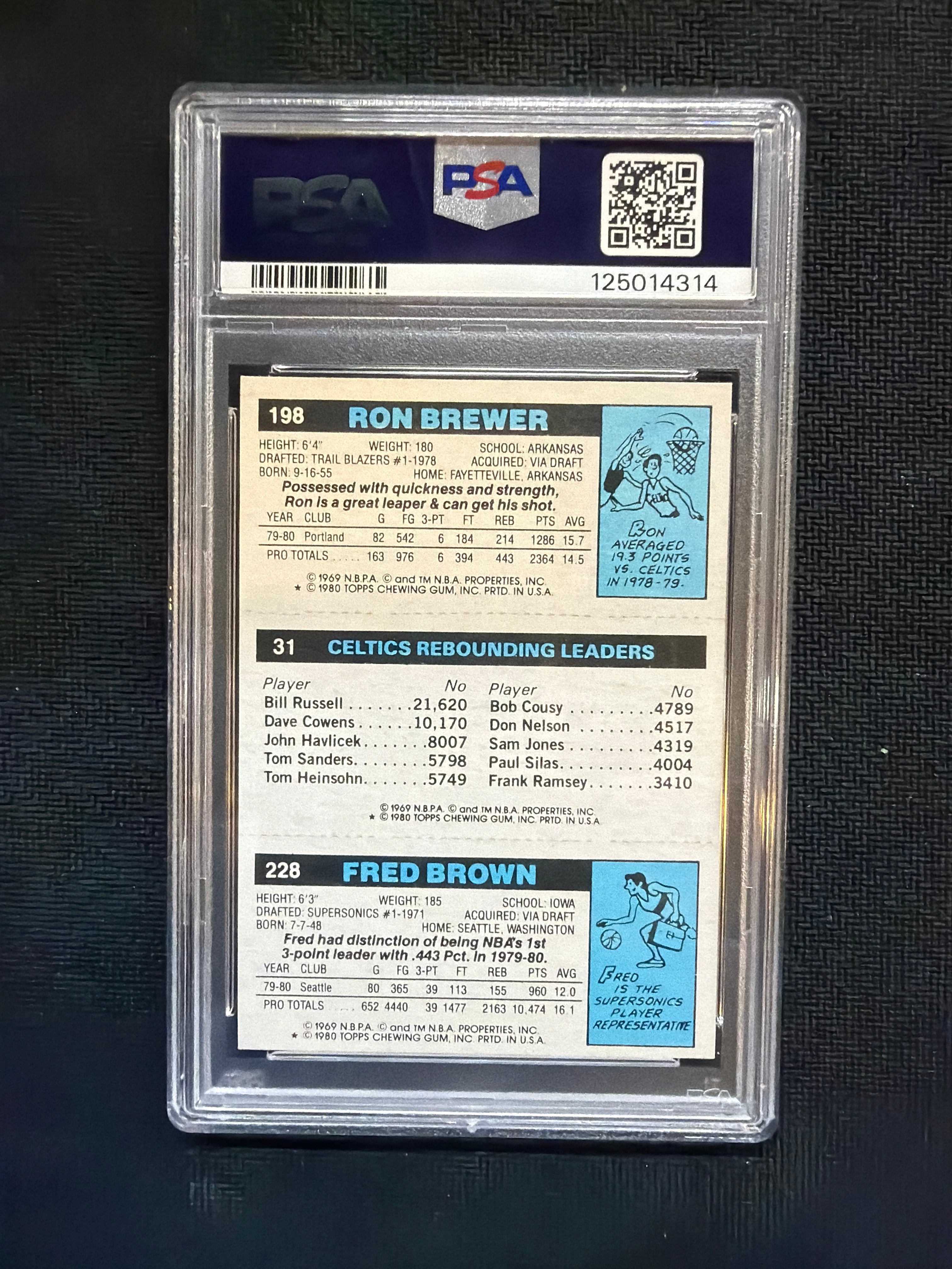 1980 Topps Larry Bird, Brown, Brewer PSA 8 Rebounding Leader