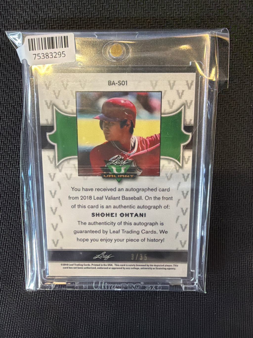 2018 Leaf Valiant Shohei Ohtani Rookie Auto /35 #BA-SO1 Angels