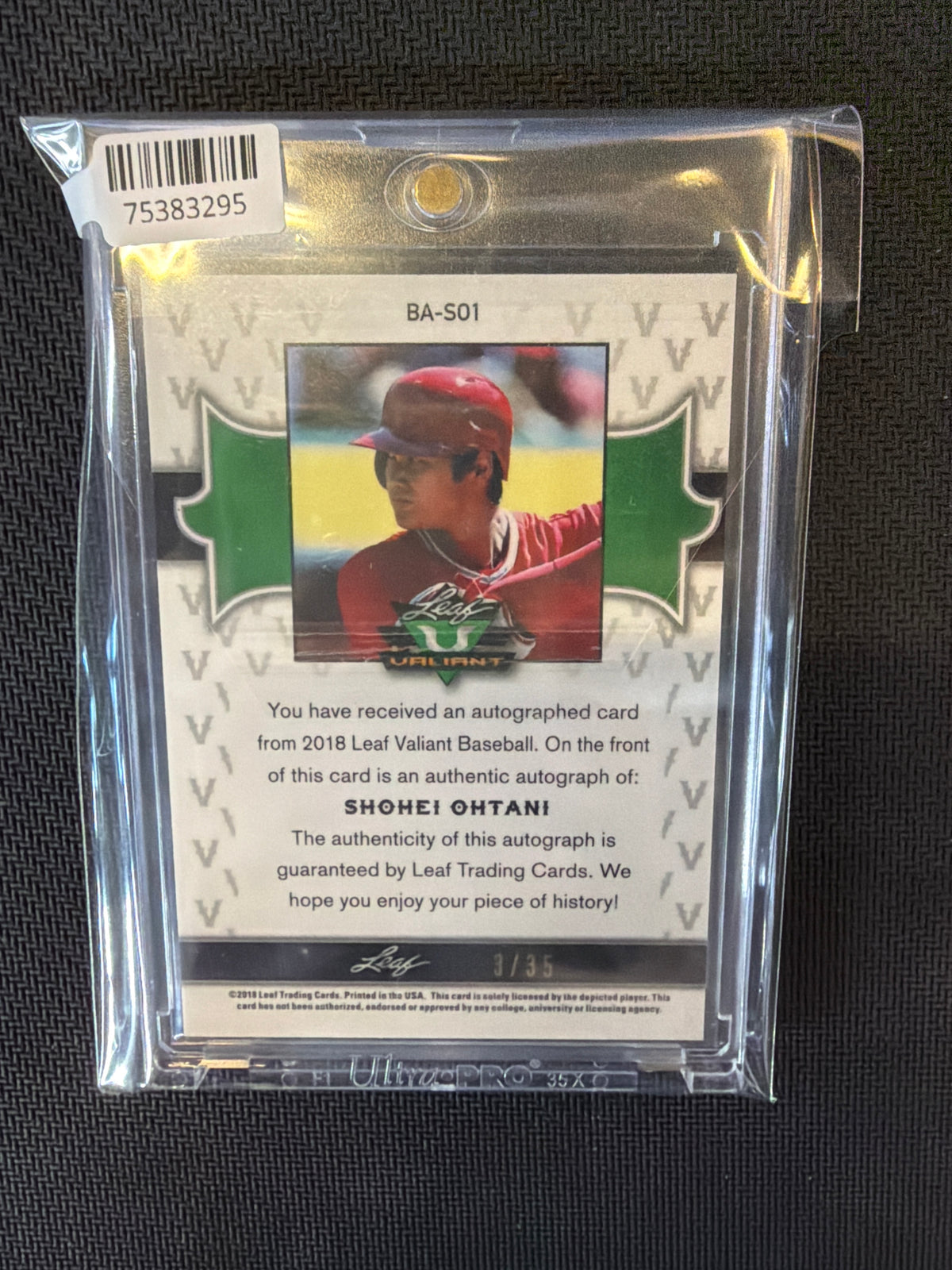 2018 Leaf Valiant Shohei Ohtani Rookie Auto /35 #BA-SO1 Angels